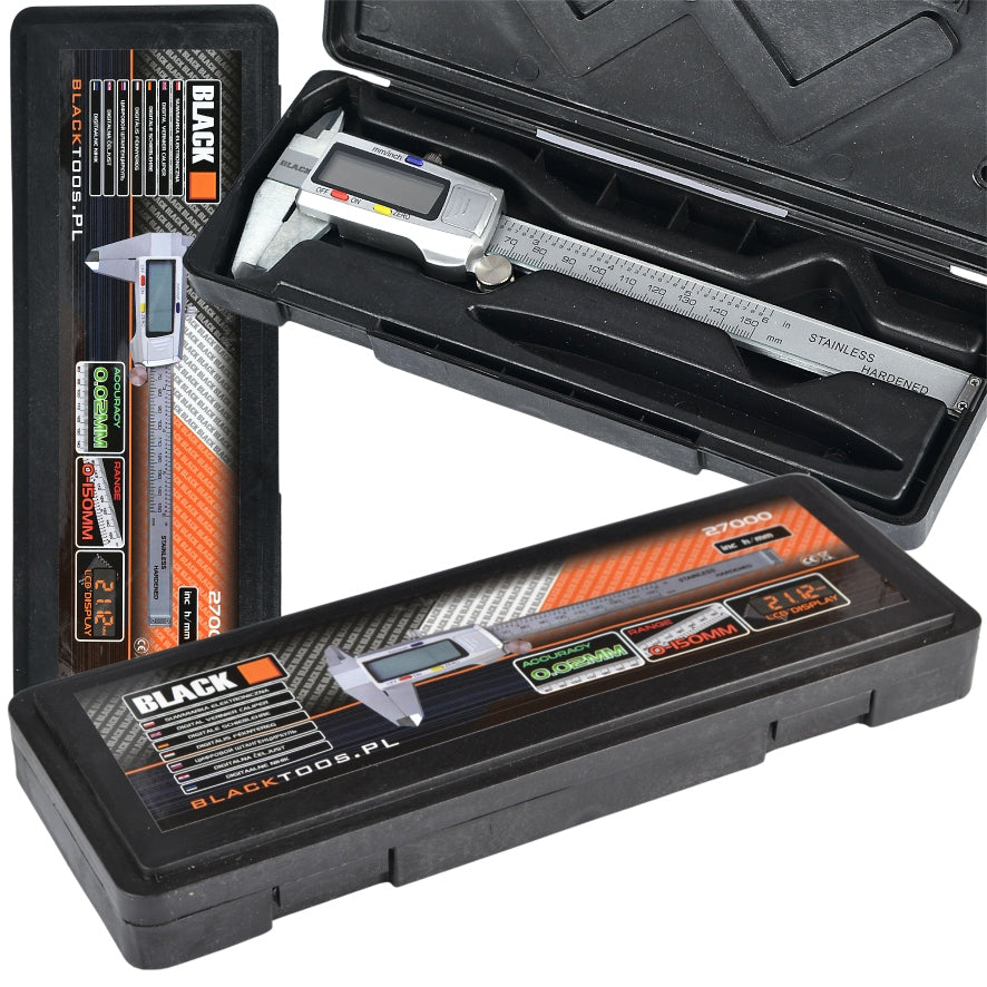 DIGITAL ELECTRONIC CALIPER 150 mm BLACK + CASE + BATTERIES Batteries included yes