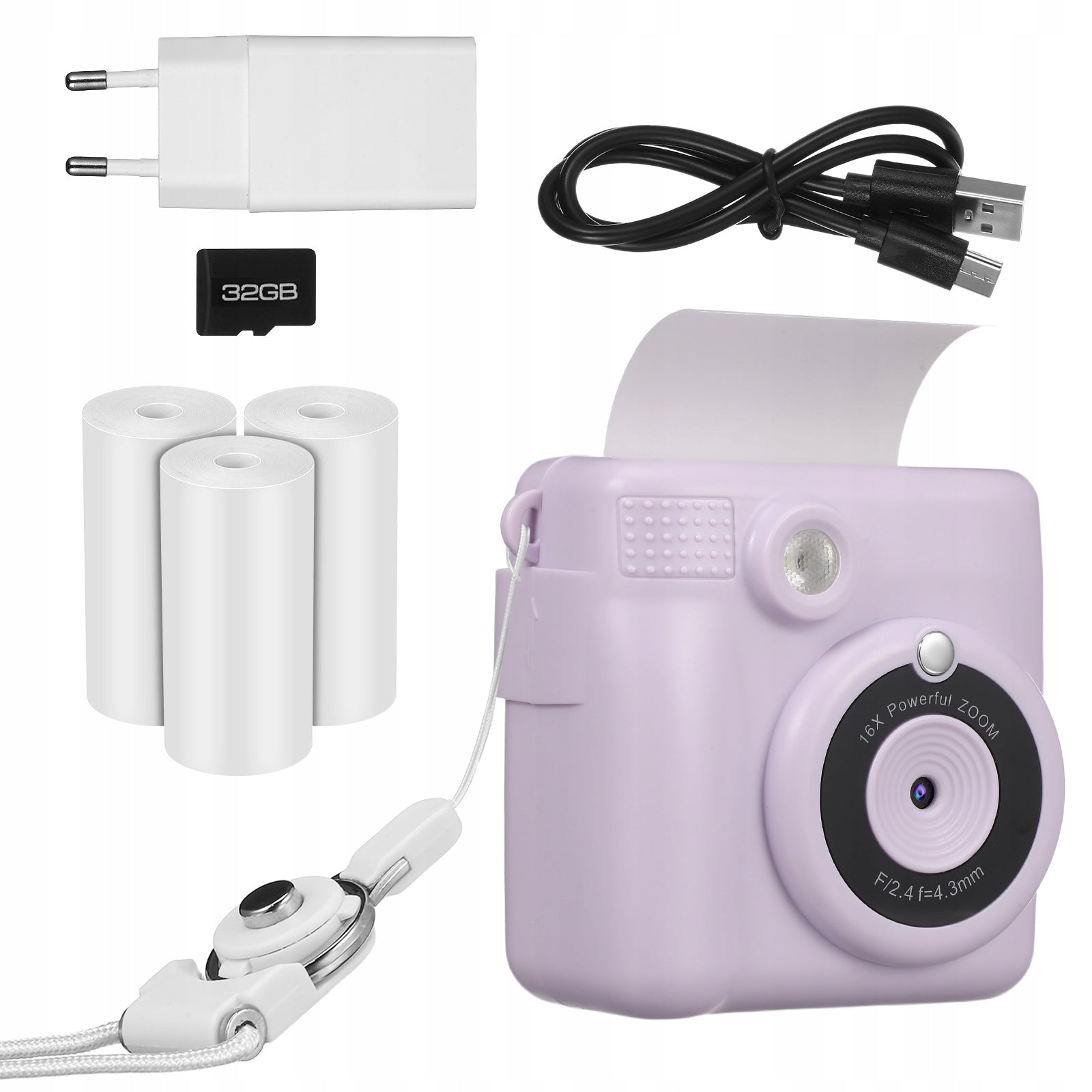 DIGITAL INSTANT CAMERA THERMAL PRINTER 32GB 3 ROLLS FOR AGE 3-12