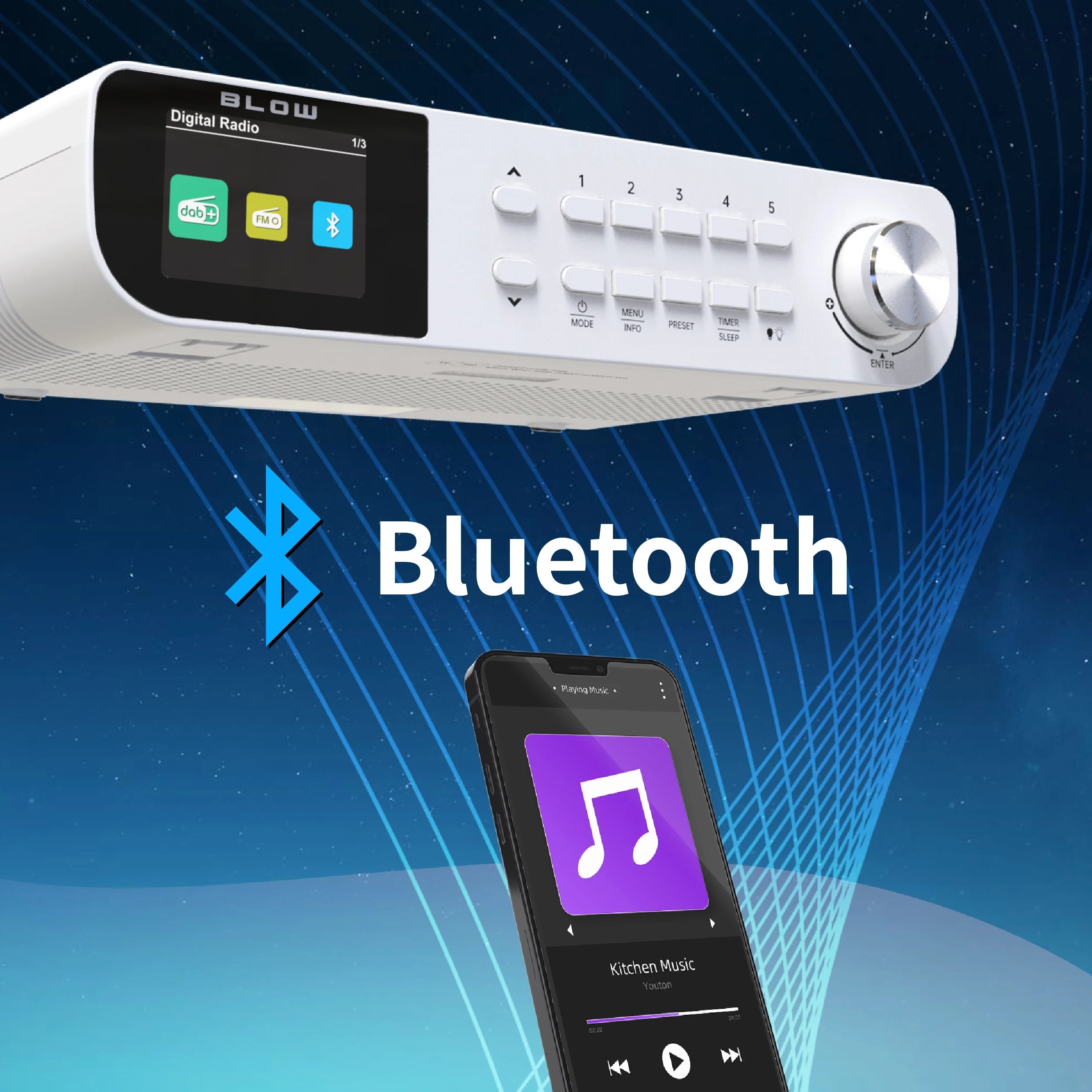 DIGITAL KITCHEN RADIO UNDER CABINET SUSPENDED FM/DAB+ BLUETOOTH FLASHLIGHT Manufacturer code 77-572#