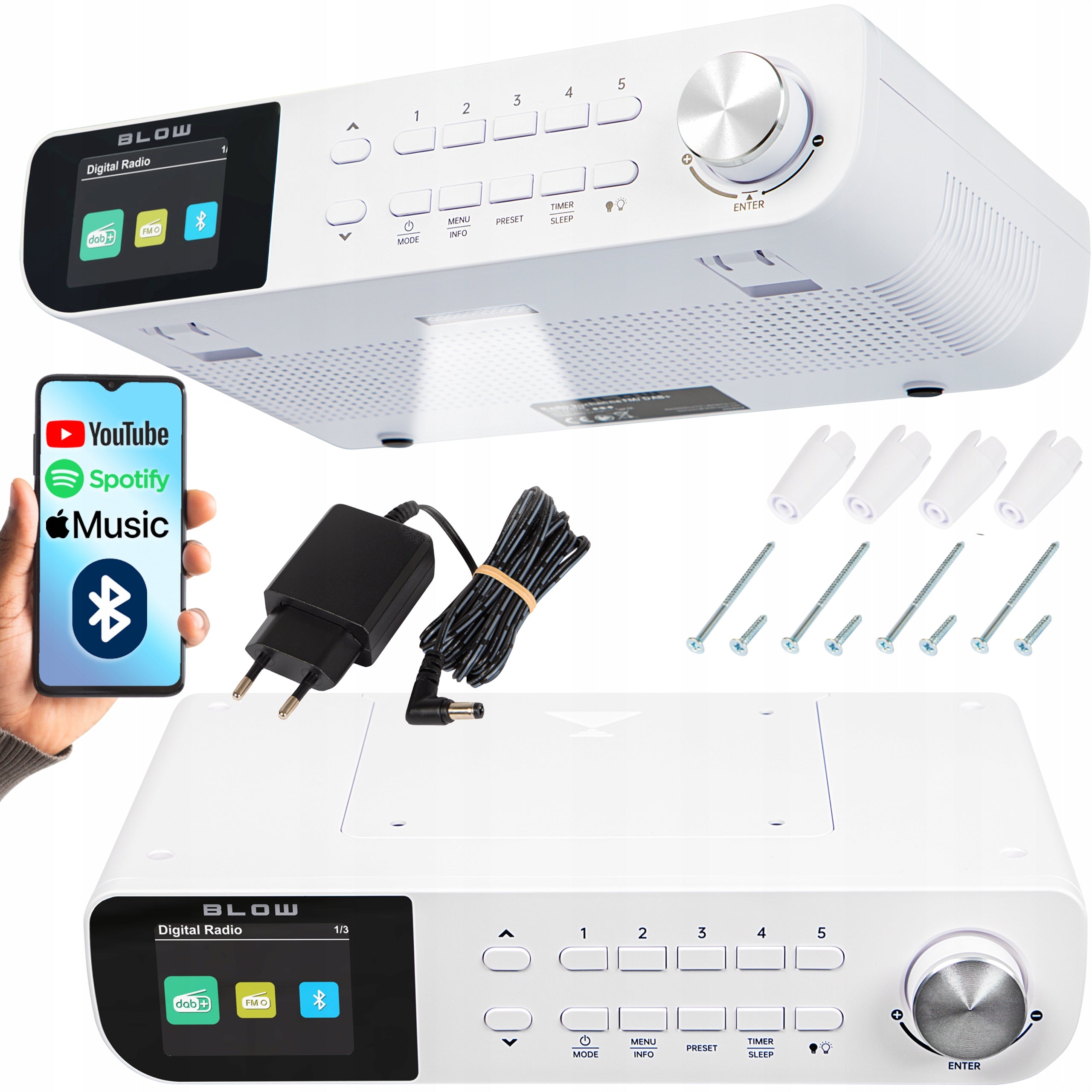 DIGITAL KITCHEN RADIO UNDER CABINET SUSPENDED FM/DAB+ BLUETOOTH FLASHLIGHT