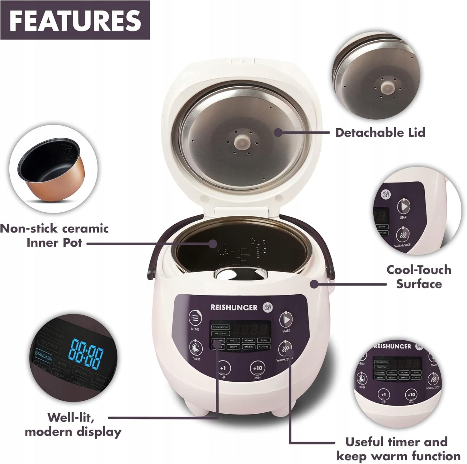 DIGITAL RICE COOKER MINI 0,6 L MULTICOOKER STEAMER WITH TIMER Manufacturer code 5903387320387