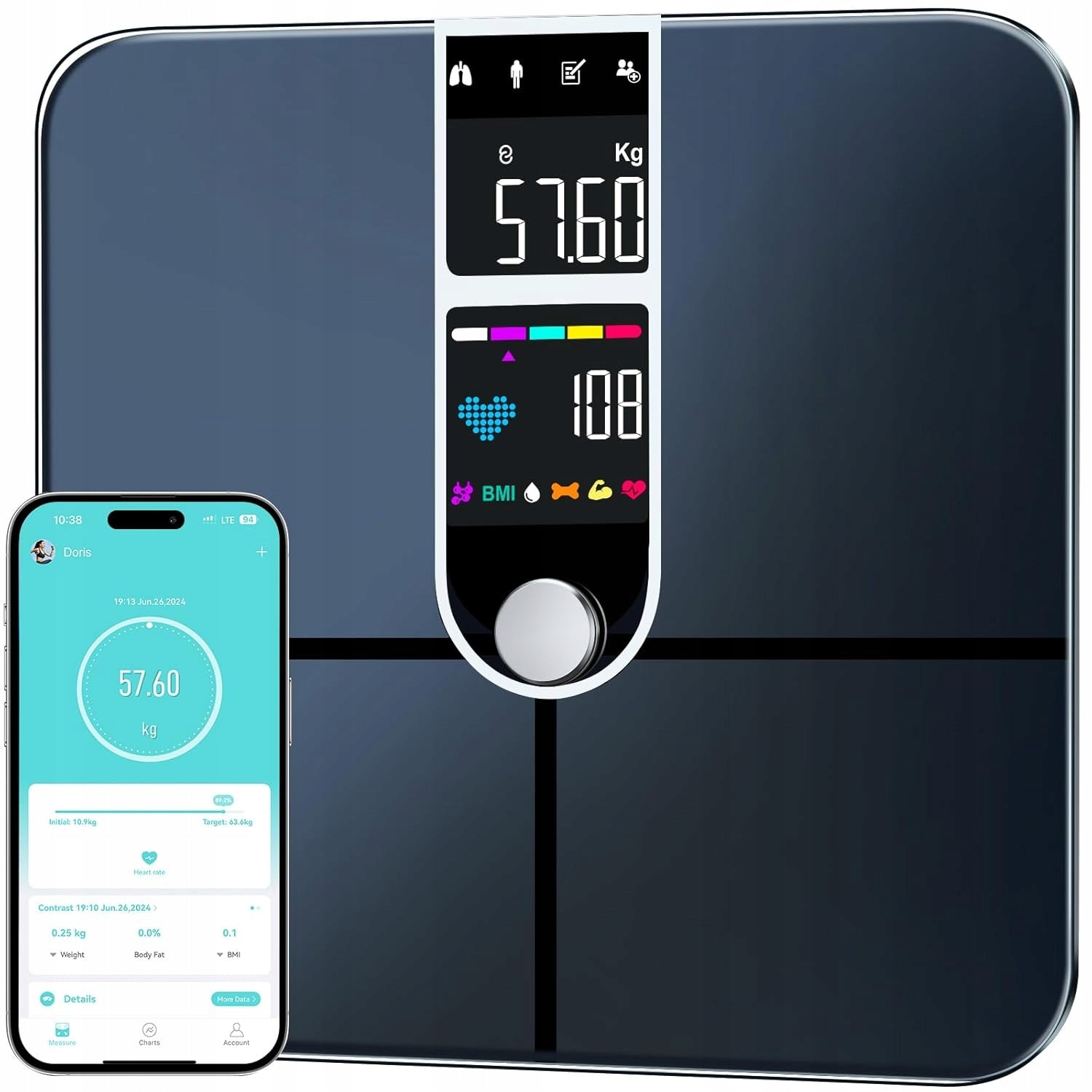 DIGITAL SCALE BMI PROFESSIONAL 22 MEASUREMENTS BLUETOOTH APPLICATION ITO SCREEN LCD