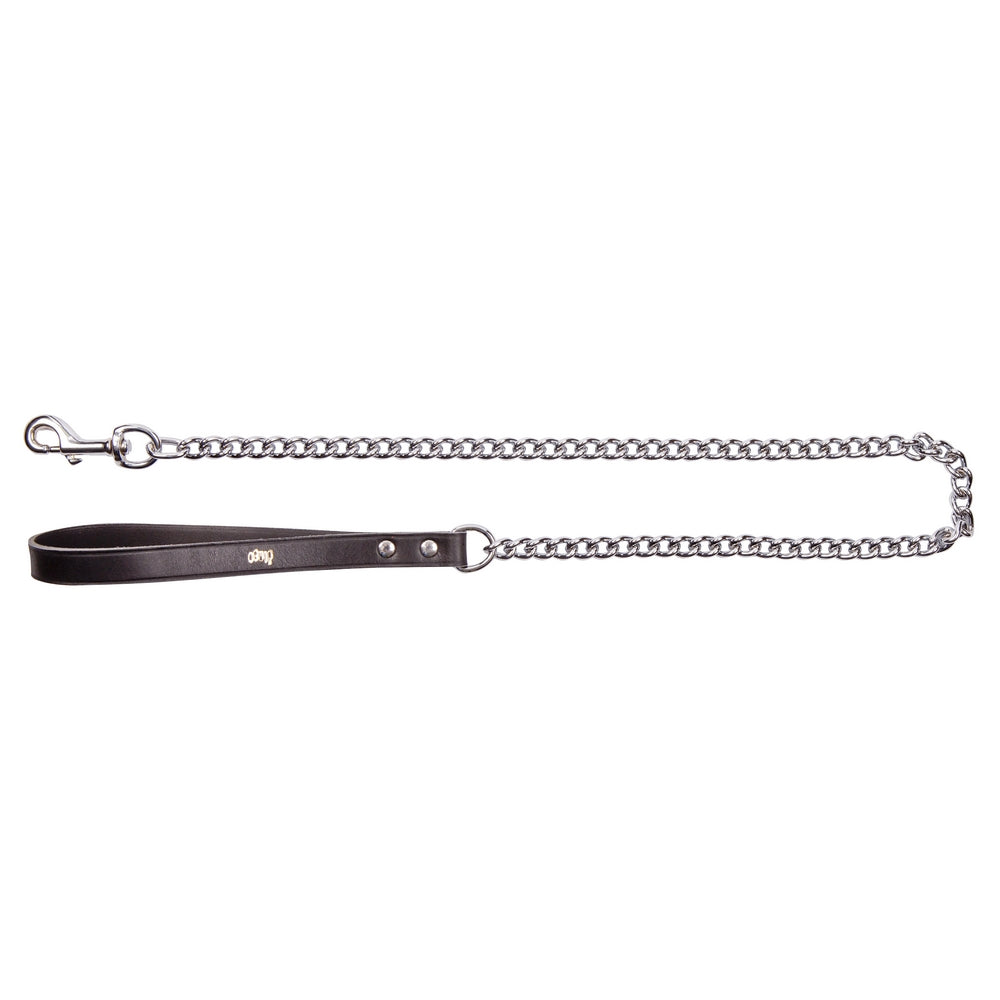 DINGO CHAIN LEASH WITH BLACK LEATHER 0,4x115CM
