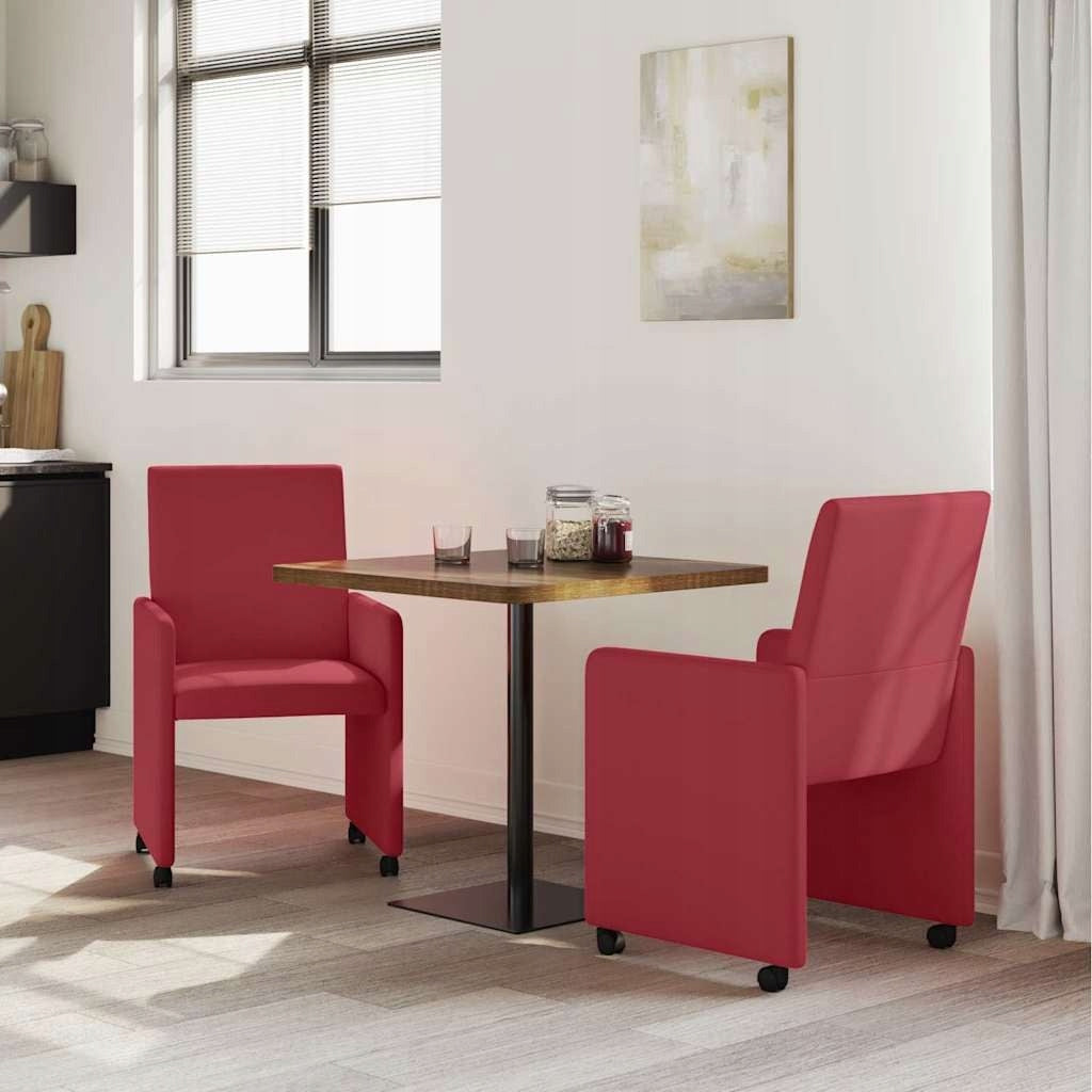 DINING CHAIRS ON WHEELS WITH WHEELS 2 PCS RED WINE Color red