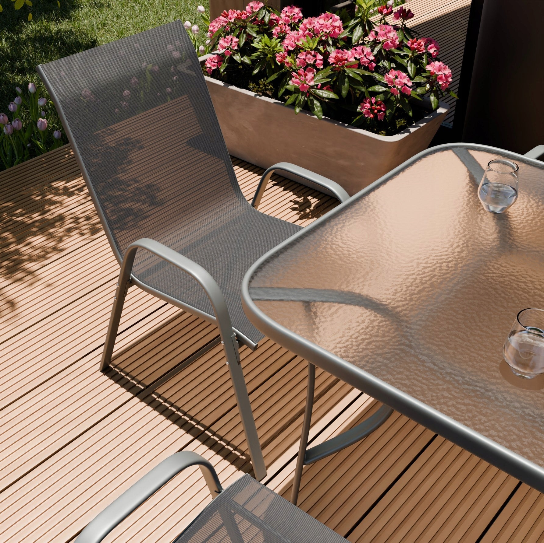DINING ROOM GARDEN FURNITURE SET 1xTABLE 6xCHAIR KINDLY GREY ZENJOY Color gray