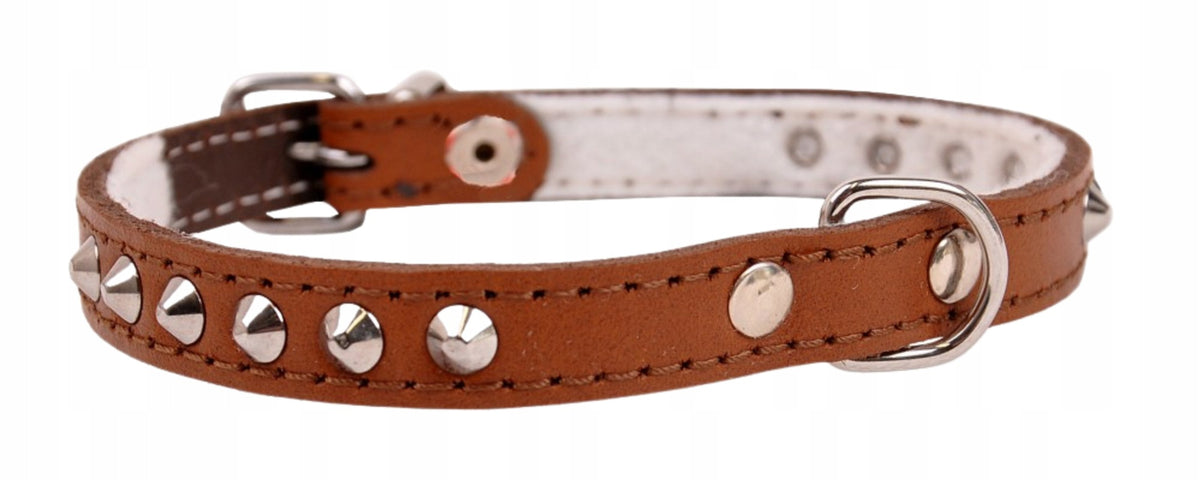 DINO Dog Collar Leather Studded 14mm/36cm - Brown