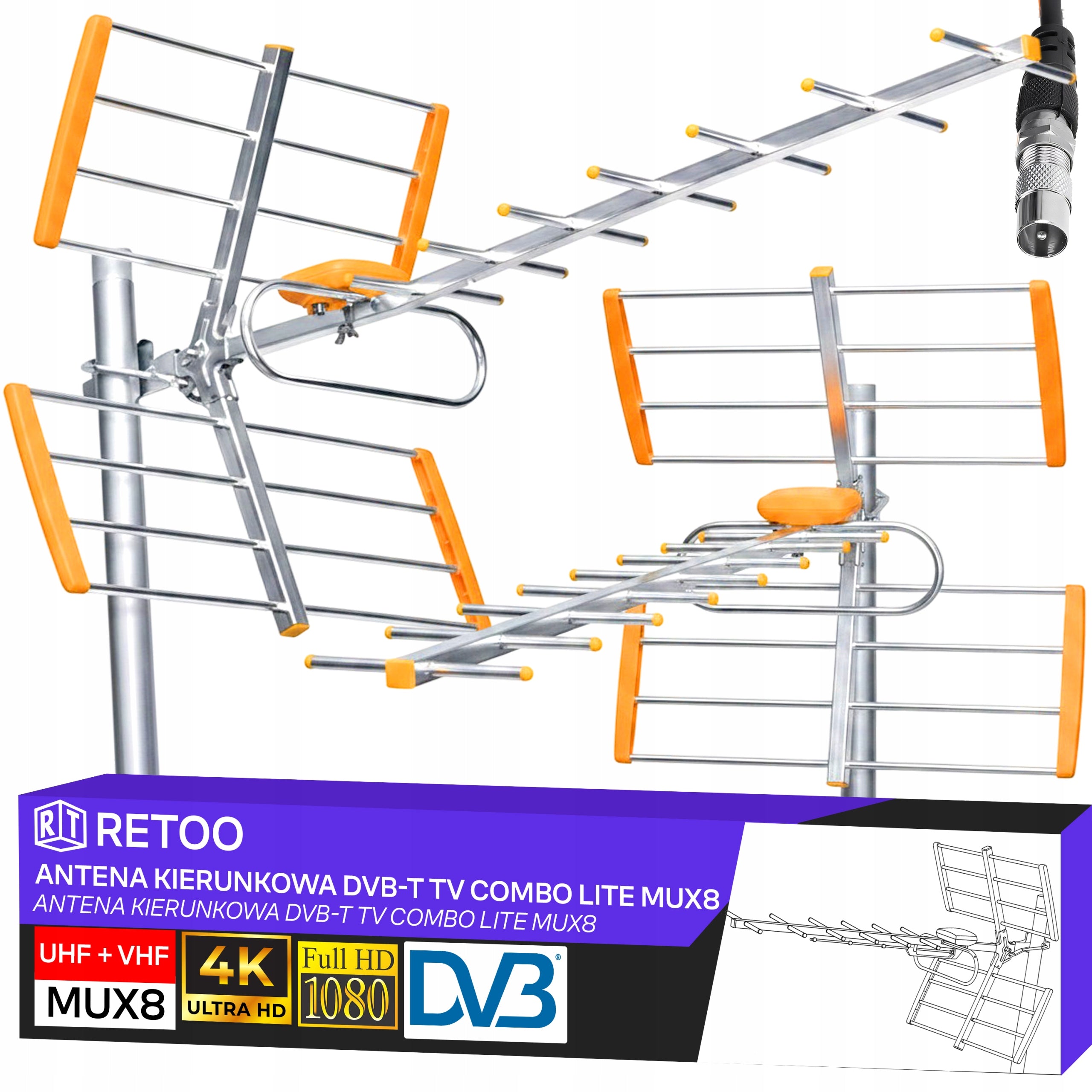 DIRECTIONAL COMBO ANTENNA FOR TERRESTRIAL TV DVB-T2 LTE 4K ULTRA HD POWERFUL 120KM