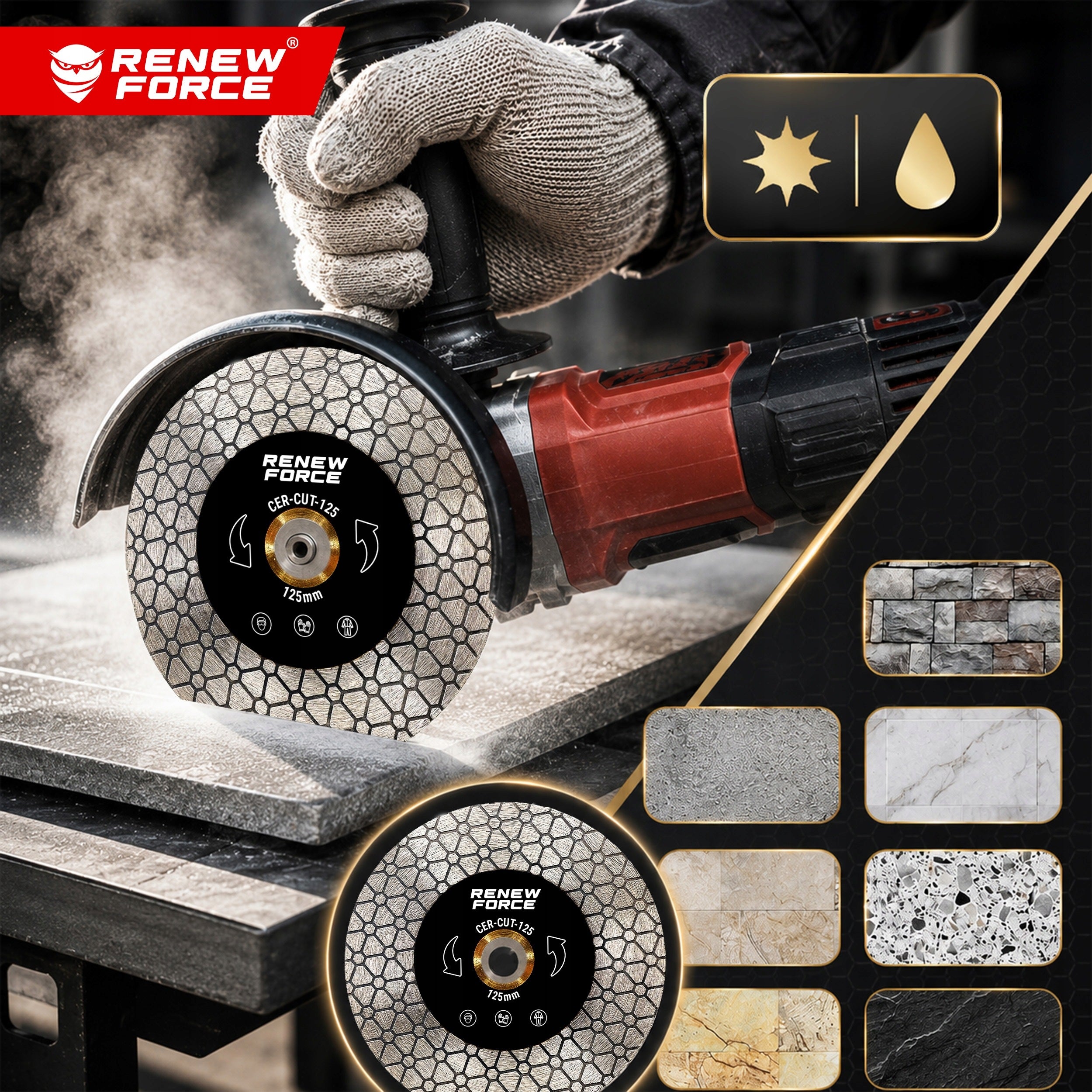 DISC 125mm DIAMOND FOR STONEWARE TILES GRINDING CUTTING 45° Packaging status original