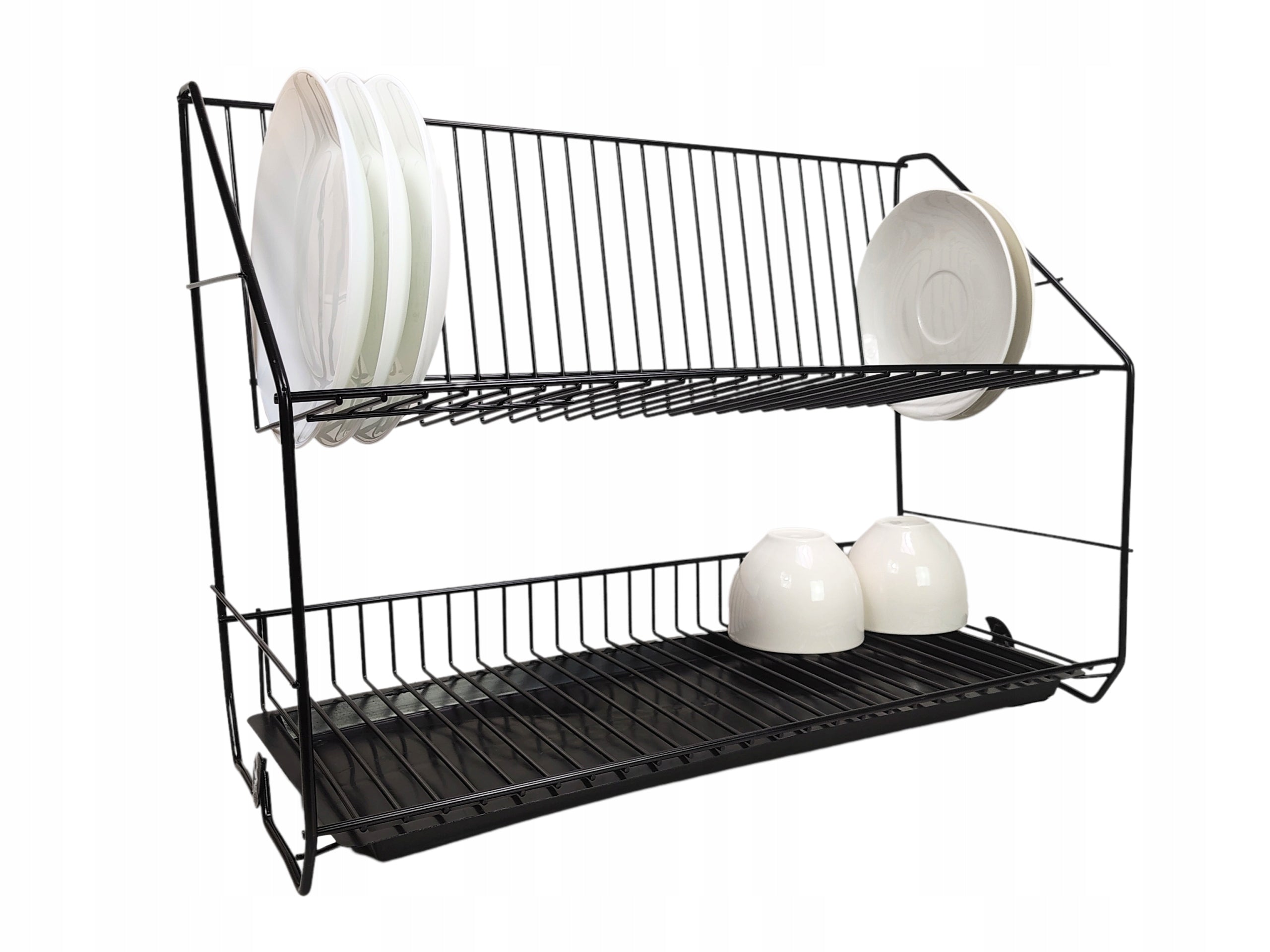 DISH DRAINER DRYER TWO-LEVEL BLACK DRAINER WITH TRAY Type two-tier suspension
