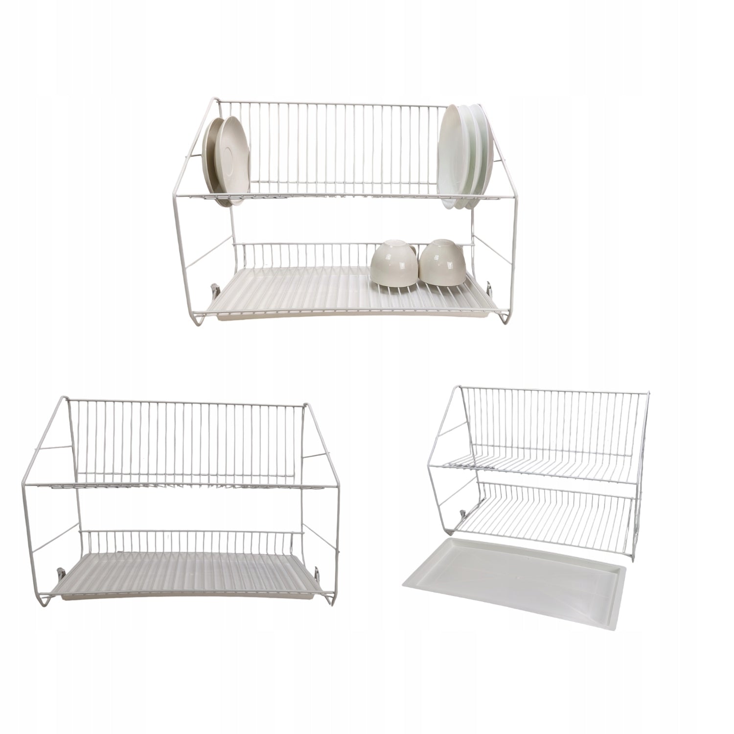 DISH DRAINER DRYER TWO-LEVEL WHITE DRYER WITH TRAY