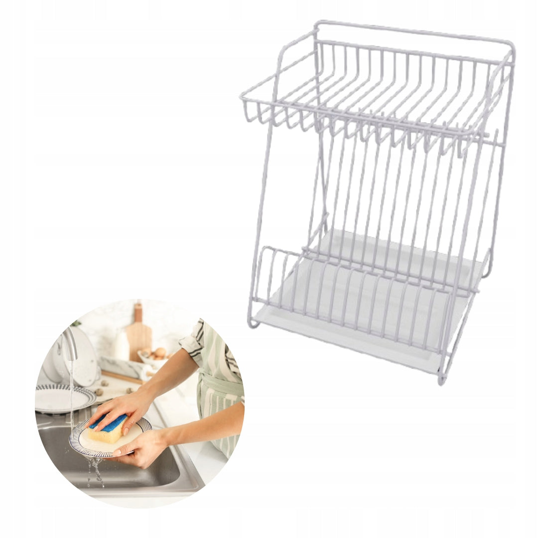 DISH DRYER 2 LEVEL DRAINER WITH GUTTER DRAINER WHITE 30