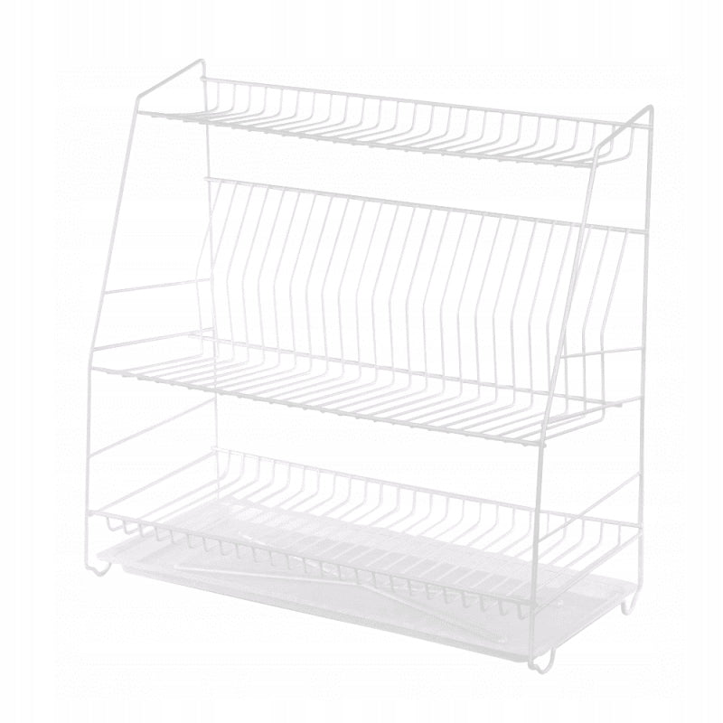 DISH DRYER 3-TIER 50CM WHITE WITH TRAY