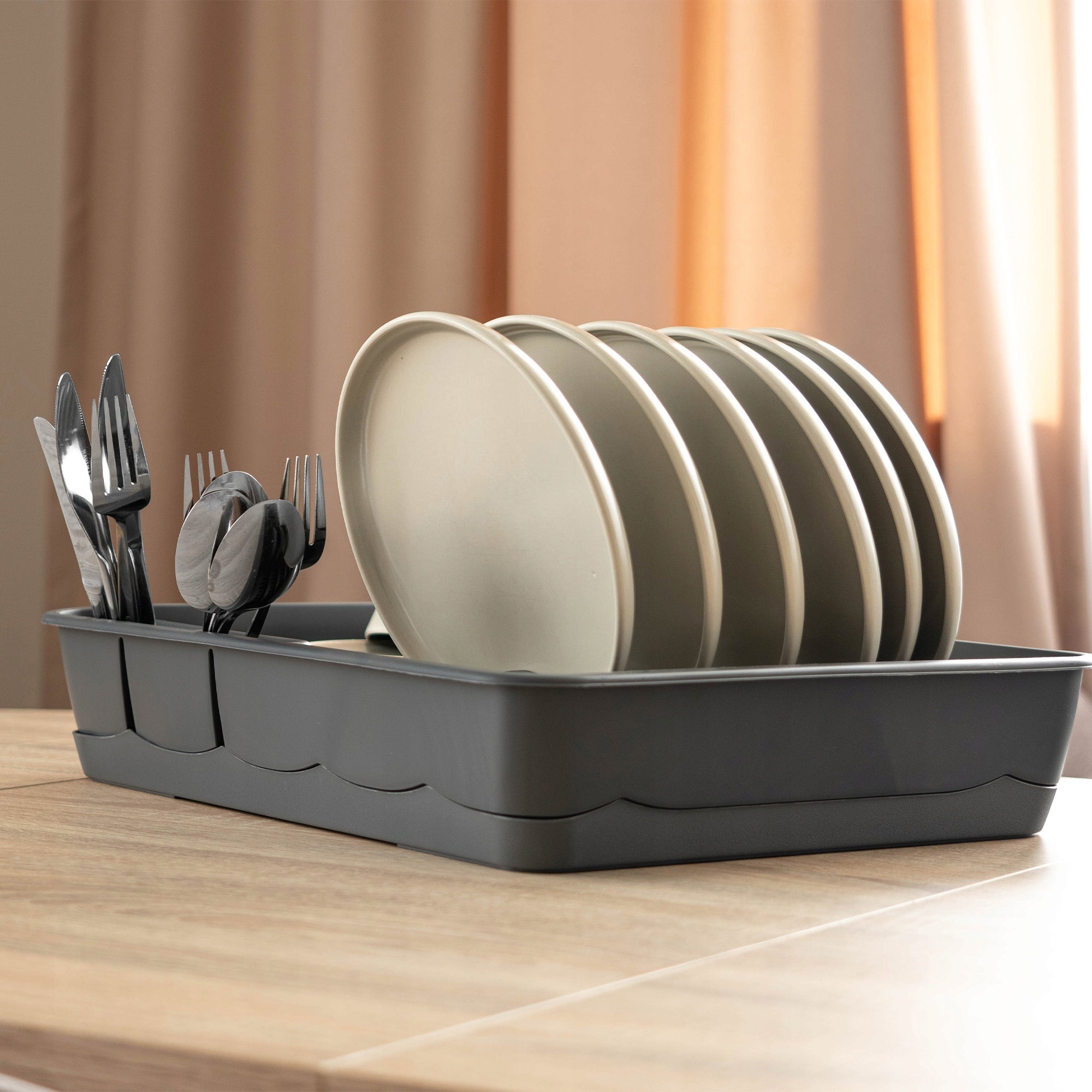 DISH DRYER CUTLERY DRAINER WITH TRAY STANDING GREY 44,5cm LARGE Brand Kadax