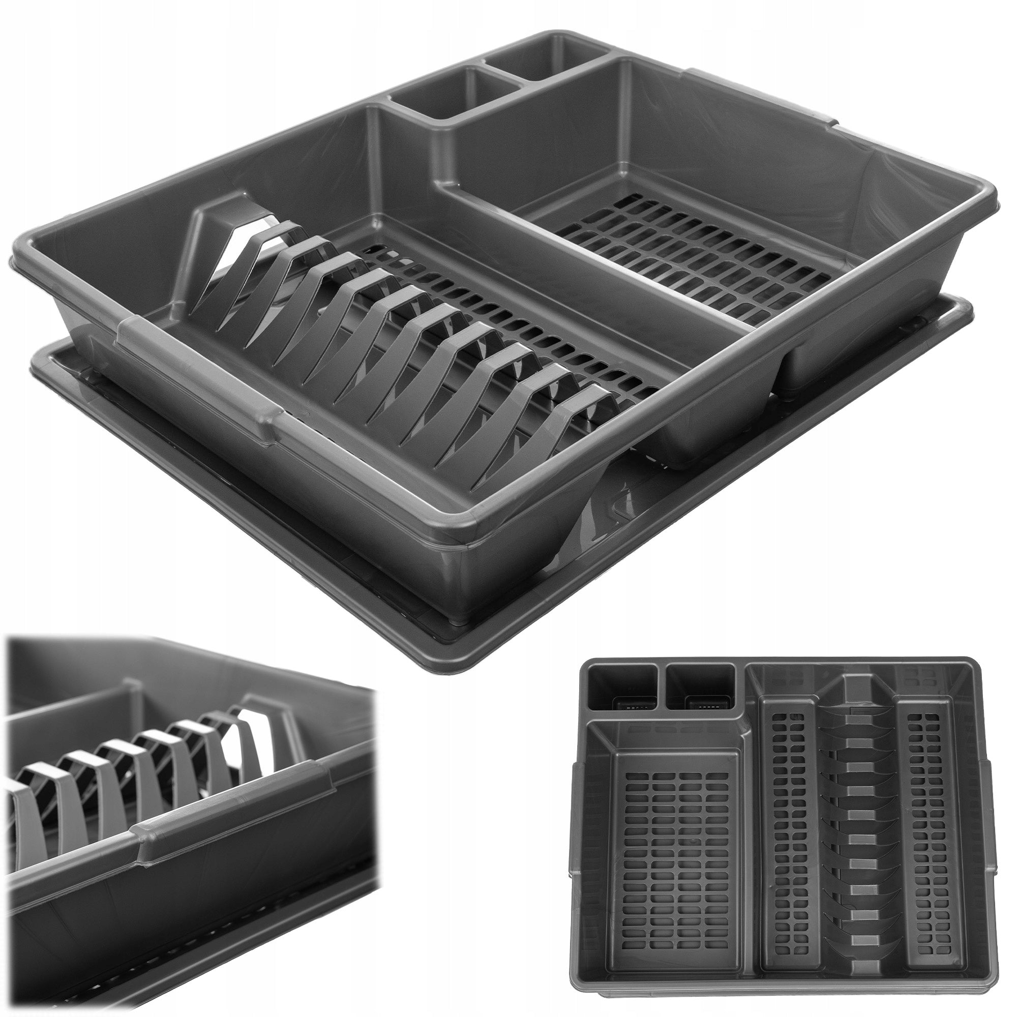 DISH DRYER CUTLERY DRAINER WITH TRAY STANDING SILVER 42 cm LARGE