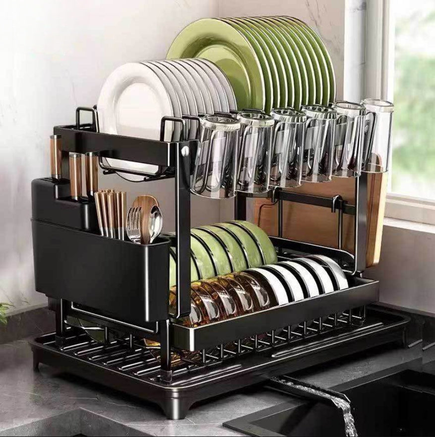 DISH DRYER DRAINER WITH DRAIN TWO LEVEL BLACK STANDING EAN (GTIN) 5903819985030