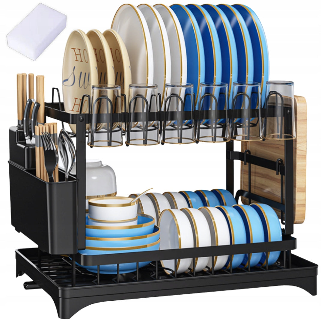 DISH DRYER DRAINER WITH DRAIN TWO LEVEL BLACK STANDING