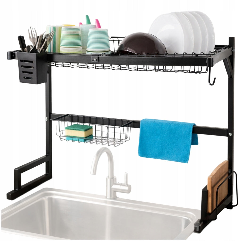 DISH DRYER RACK SHELF OVER SINK KITCHEN ORGANIZER HOOKS