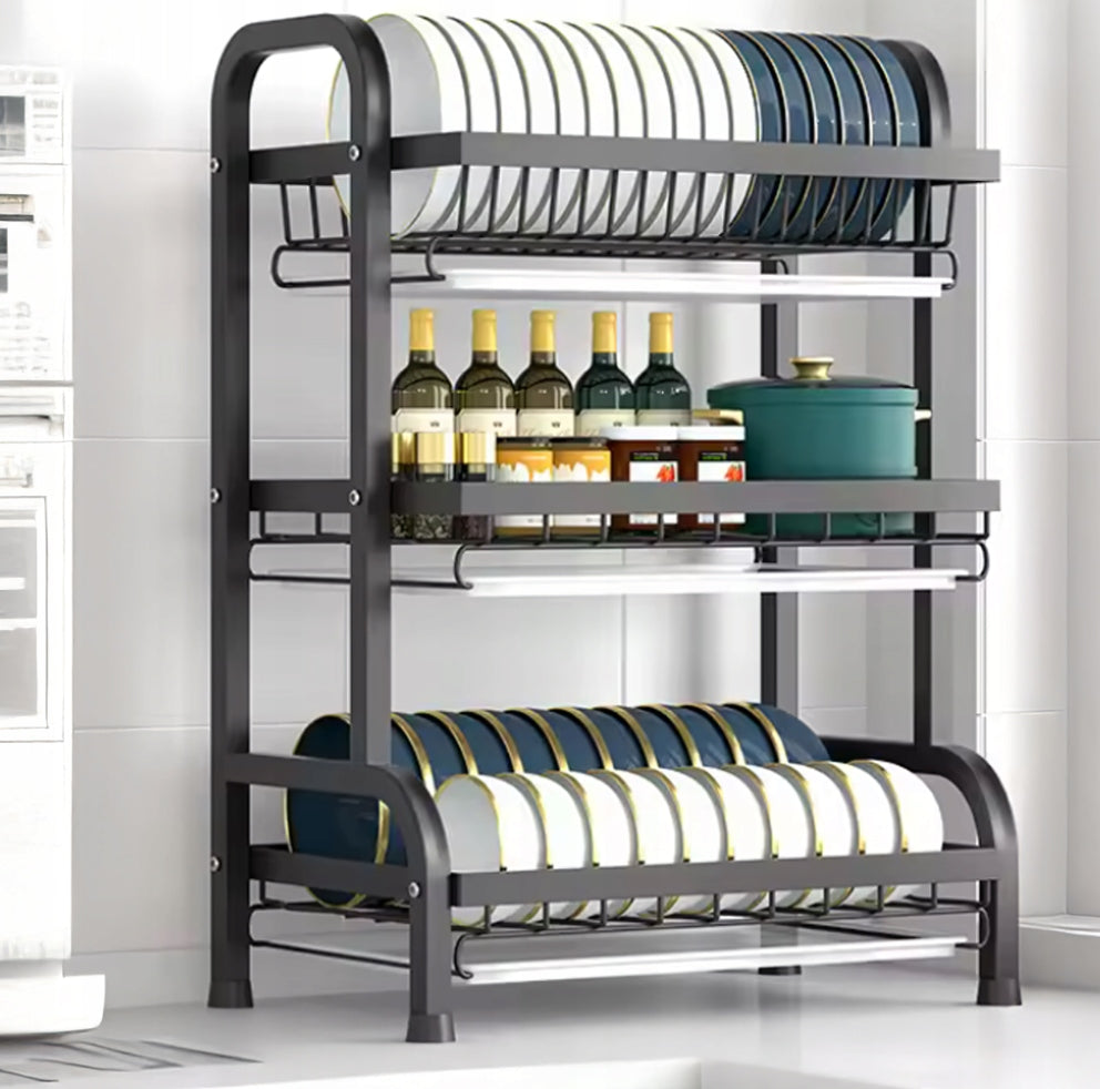 DISH DRYER THREE LEVEL Black Stainless Steel Folding Drainer Brand no brand