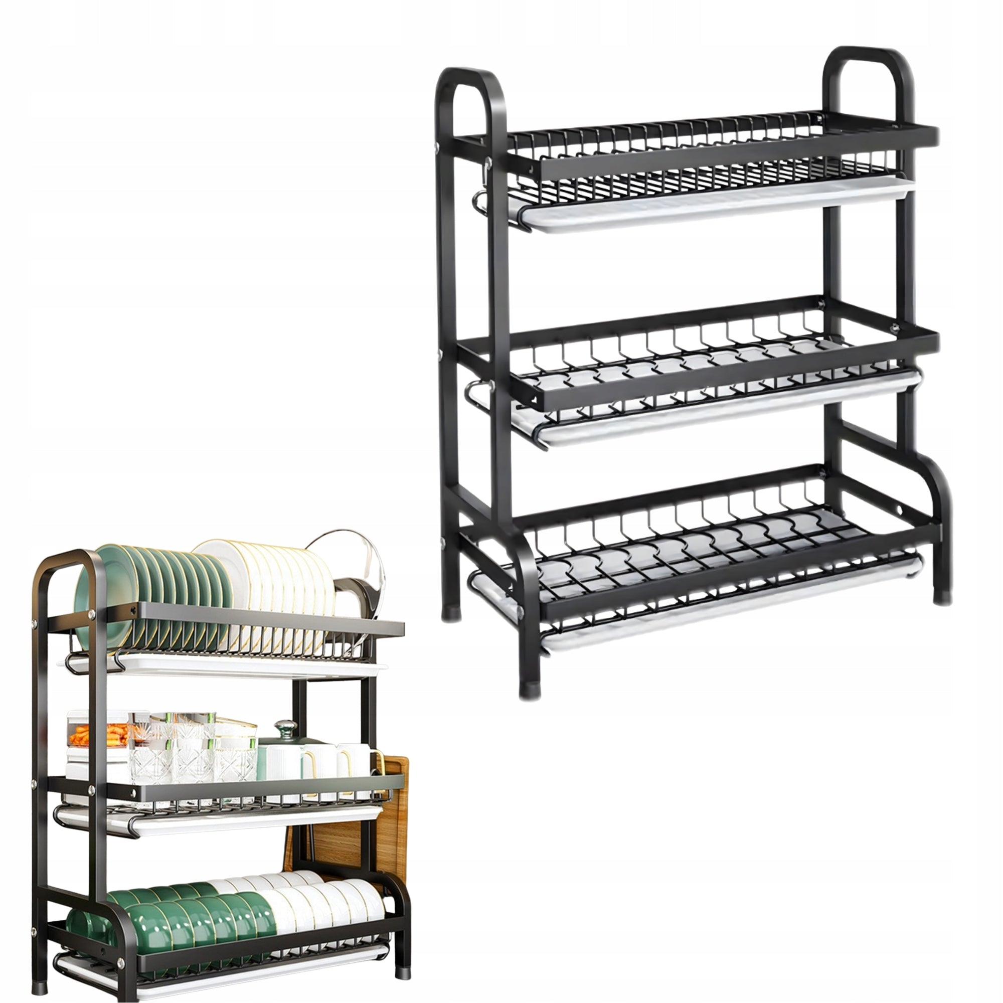 DISH DRYER THREE LEVEL Black Stainless Steel Folding Drainer