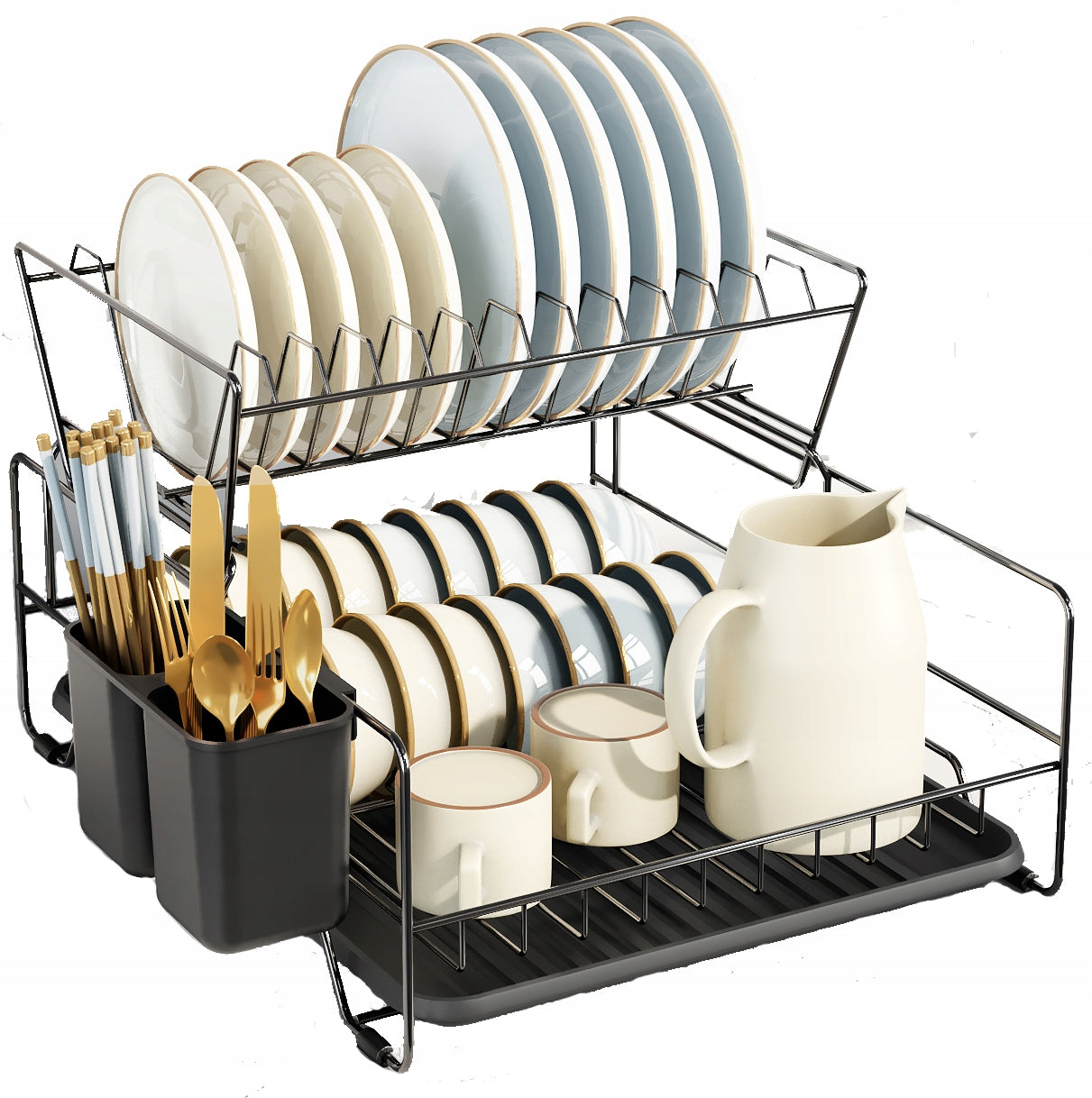 DISH DRYER TWO-LEVEL DRAINER WITH TRAY