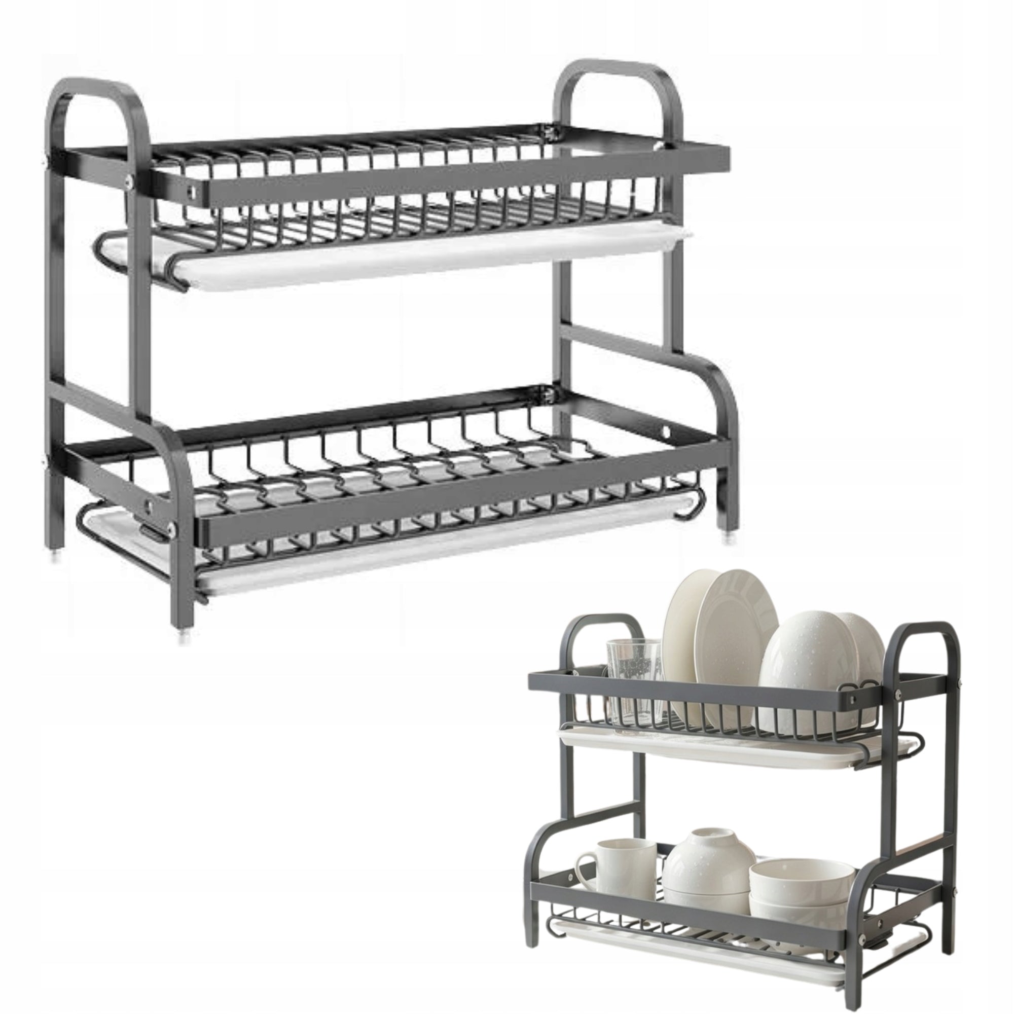 DISH DRYER TWO-TIER Black Stainless Steel Folding Drainer