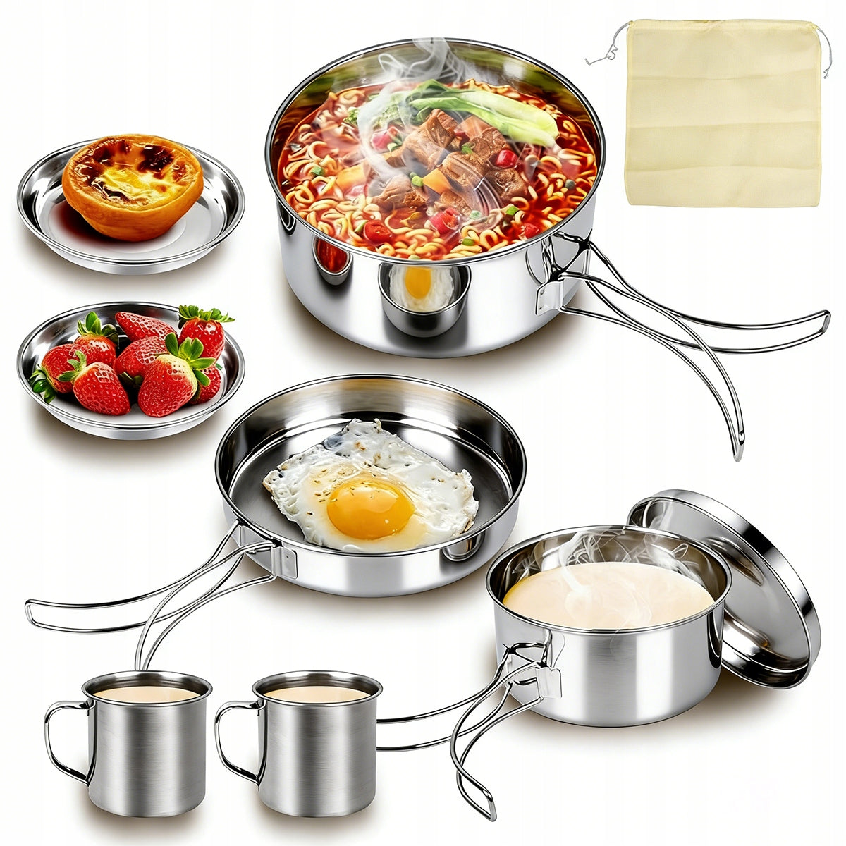 DISHES POTS TOURIST POT FRYING PAN CAMPING BOWL LARGE SET Kind set