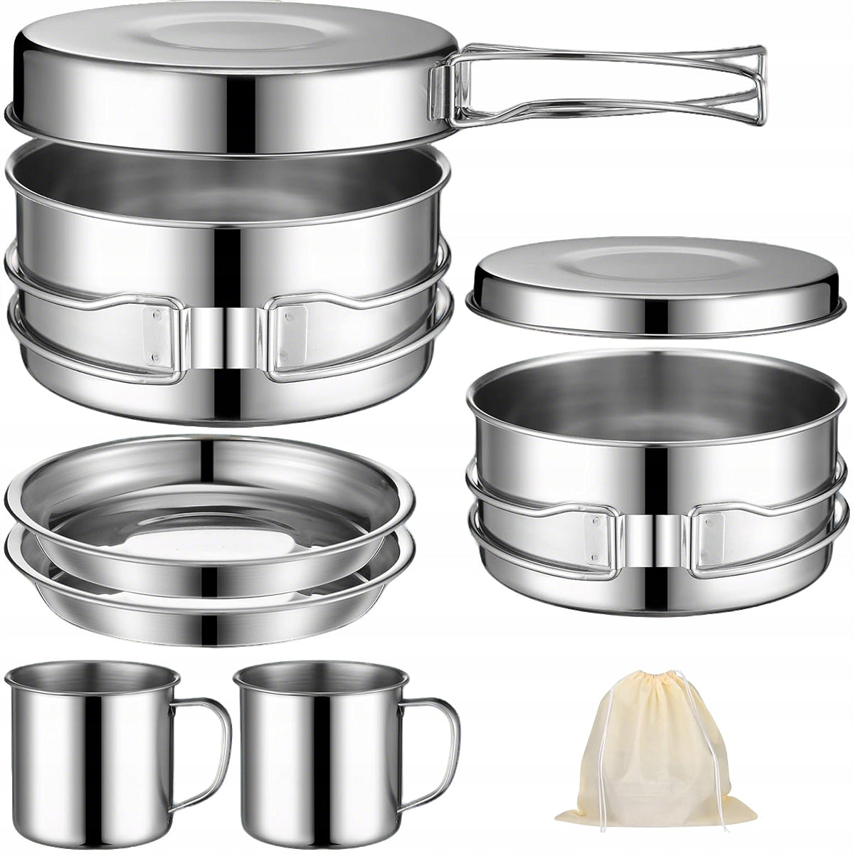 DISHES POTS TOURIST POT FRYING PAN CAMPING BOWL LARGE SET Packaging status original
