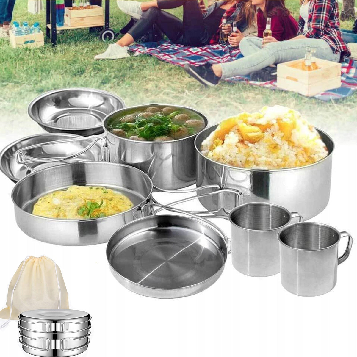 DISHES POTS TOURIST POT FRYING PAN CAMPING BOWL LARGE SET
