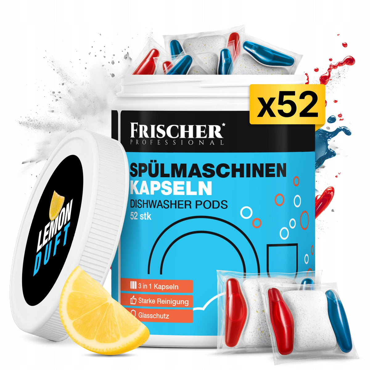 DISHWASHER CAPSULES 3in1 FRISCHER PROFESSIONAL 52PCS LEMON Packaging status original
