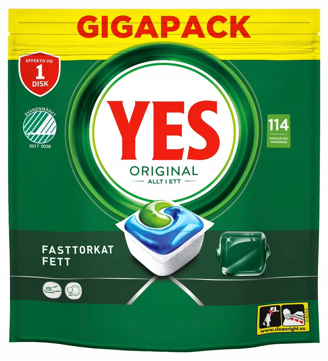 DISHWASHER TABLETS FAIRY / YES ORIGINAL All in One 114 TABLETS Manufacturer code P&G