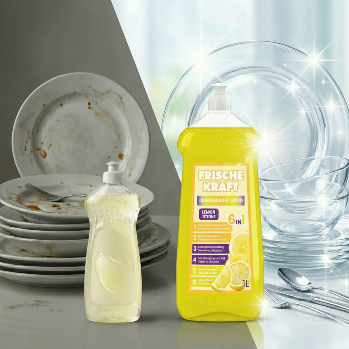 DISHWASHING LIQUID 1L LEMON - EFFECTIVE FORMULA 6in1 - FRISCHE KRAFT Packaging status original