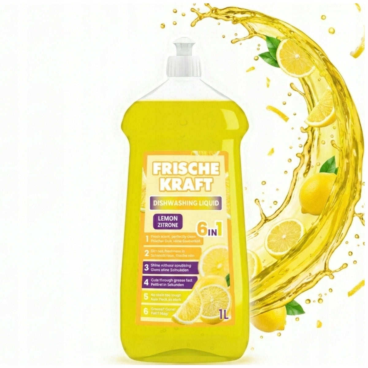 DISHWASHING LIQUID 1L LEMON - EFFECTIVE FORMULA 6in1 - FRISCHE KRAFT