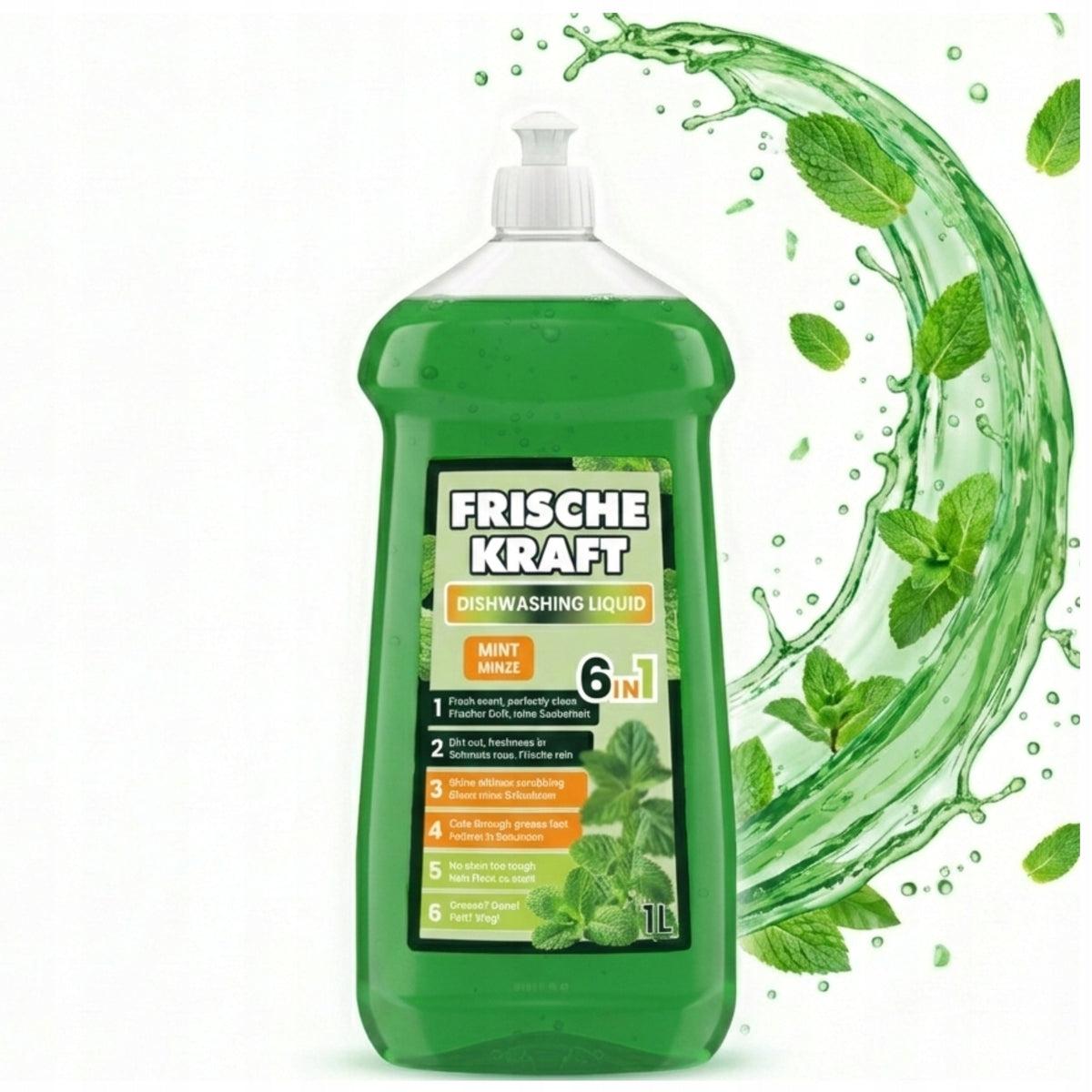 DISHWASHING LIQUID 1L MINT - EFFECTIVE FORMULA 6in1 - FRISCHE KRAFT
