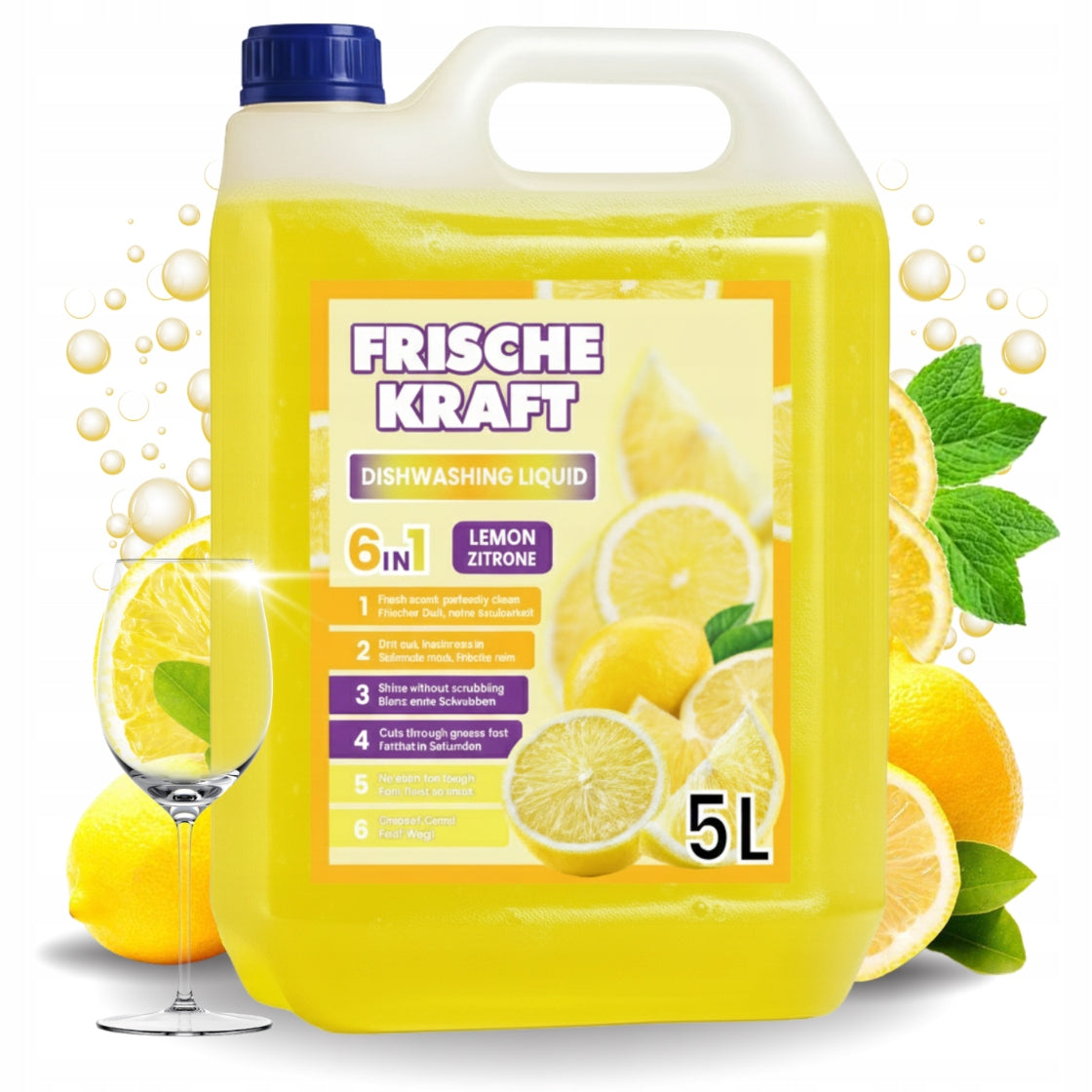 DISHWASHING LIQUID 5L LEMON - EFFECTIVE FORMULA 6in1 - FRISCHE KRAFT