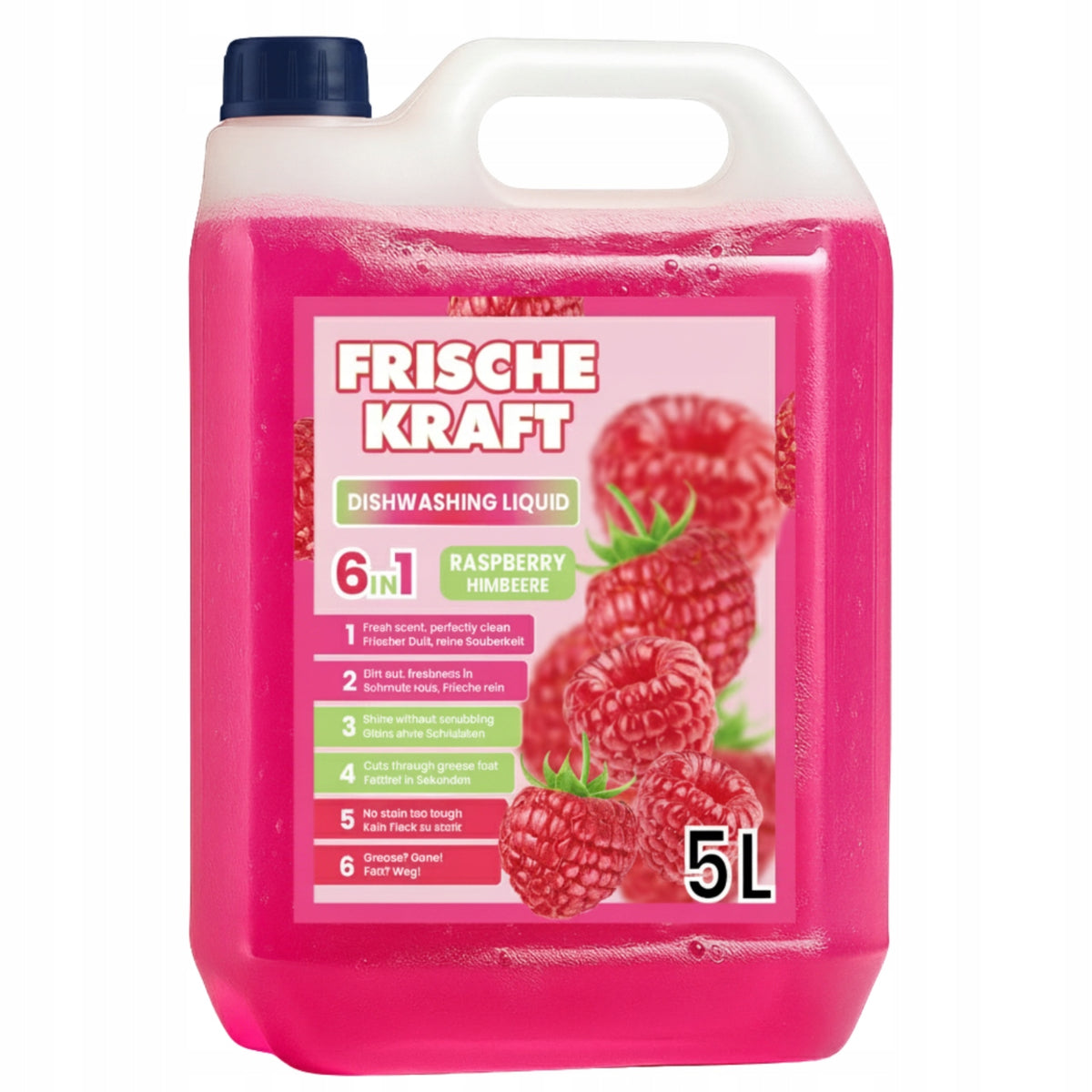 DISHWASHING LIQUID 5L RASPBERRY - EFFECTIVE FORMULA 6in1 - FRISCHE KRAFT Packaging status original
