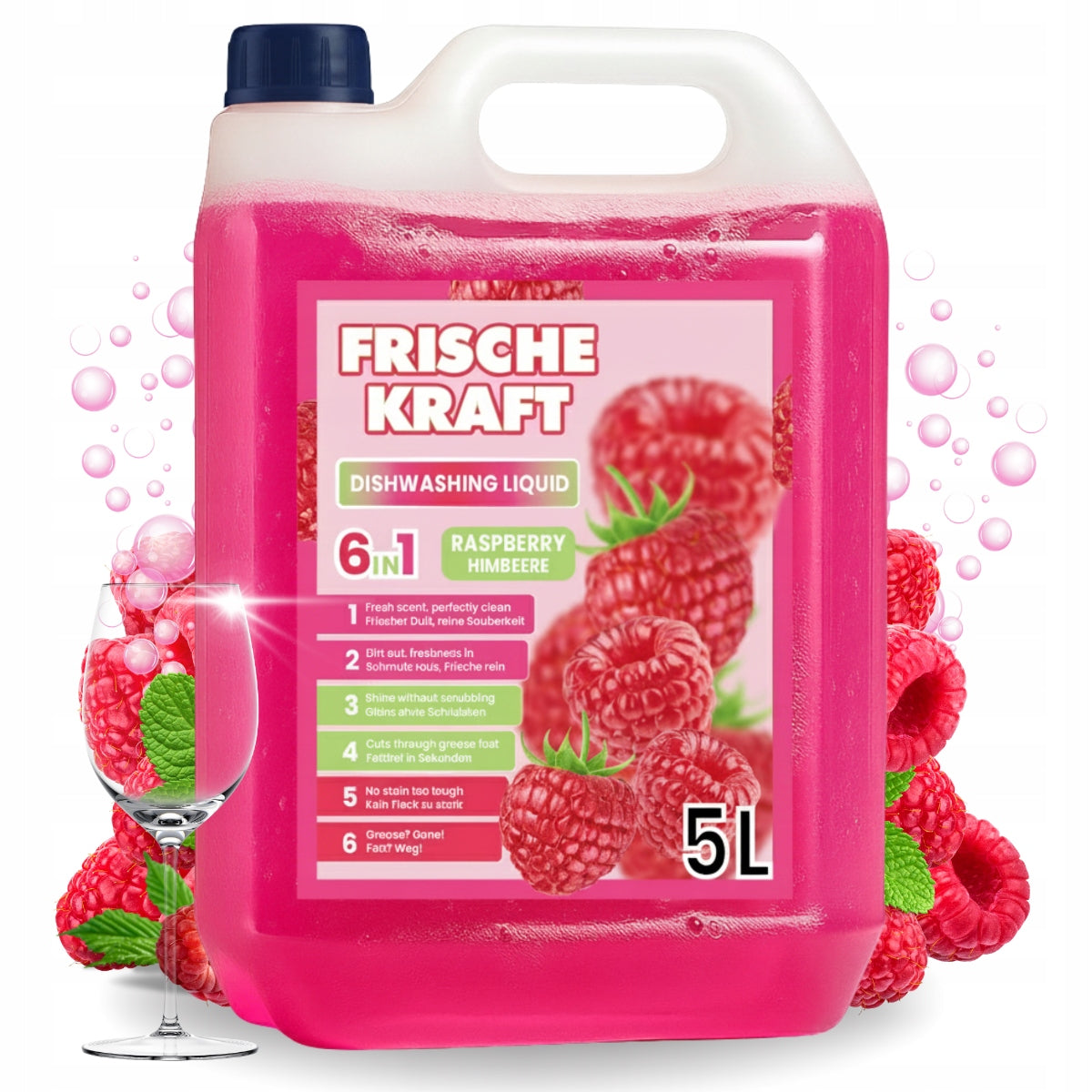 DISHWASHING LIQUID 5L RASPBERRY - EFFECTIVE FORMULA 6in1 - FRISCHE KRAFT