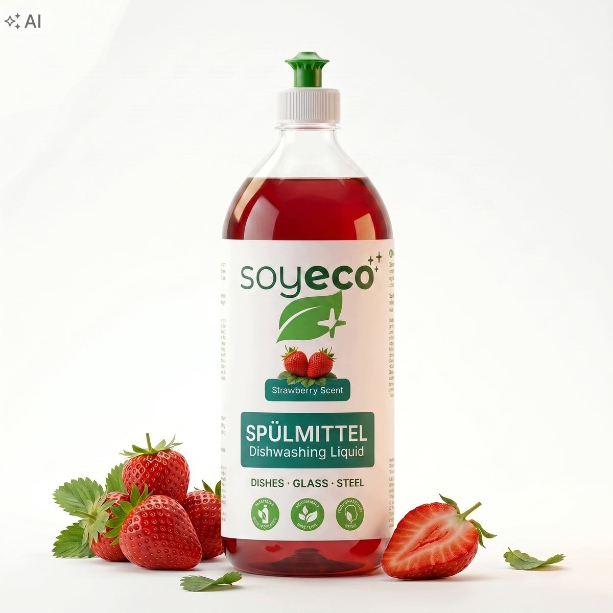 DISHWASHING LIQUID SOYECO 500 ML STRAWBERRY GENTLE ON HANDS