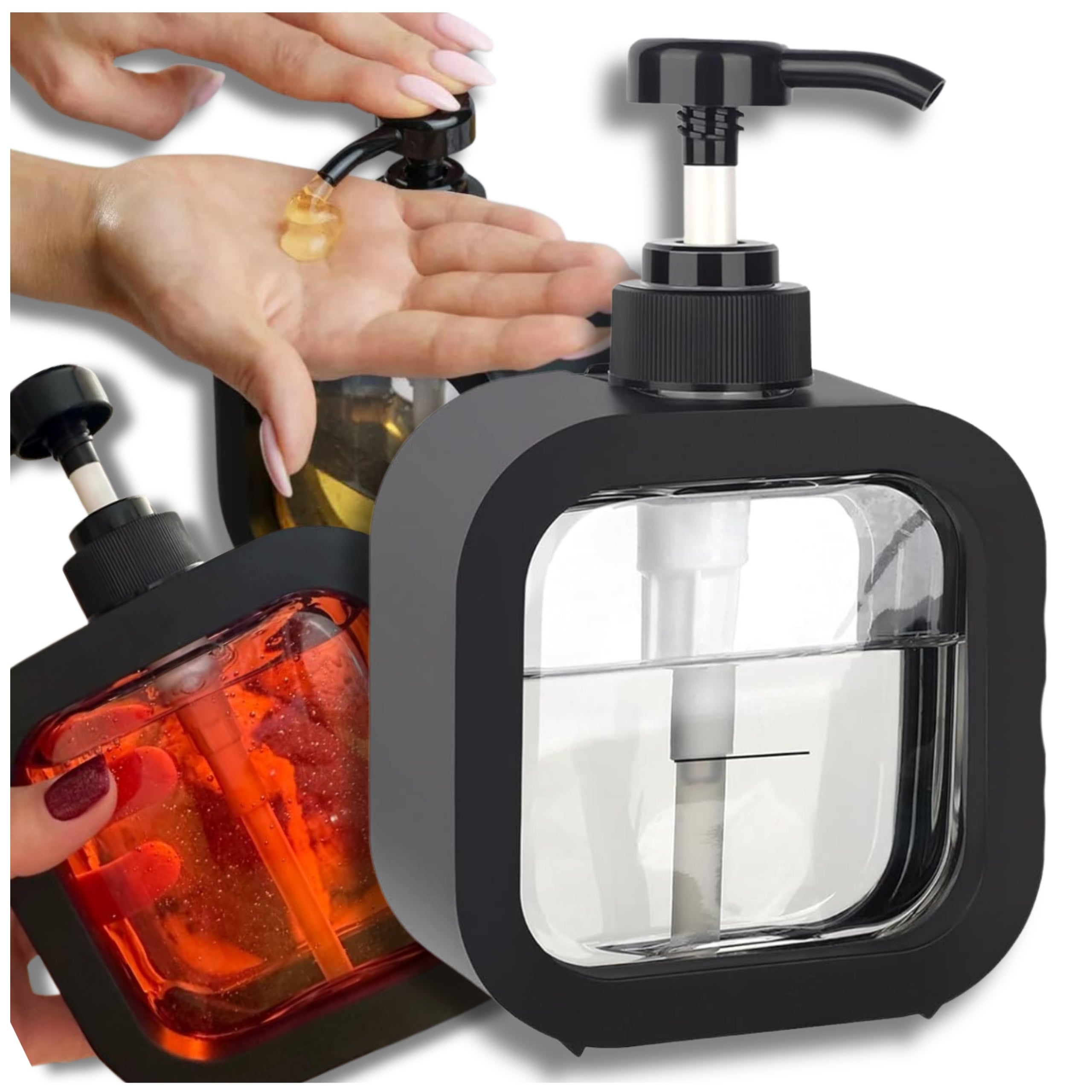 DISPENSER LIQUID GEL SOAP CONTAINER WITH PUMP SOAP DISPENSER 300 ML Manufacturer code Dozownik pojemnik czarny na mydło płyny P352