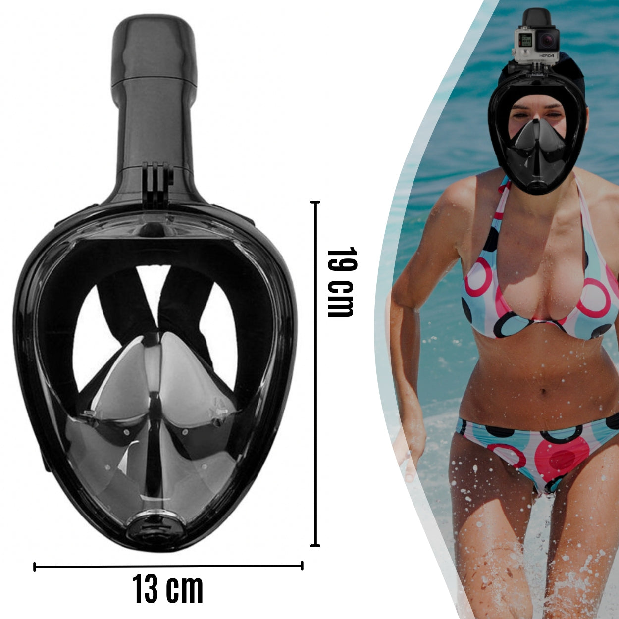 DIVING MASK FULL FACE FOLDING S/M BLACK SNORKELLING Brand no brand