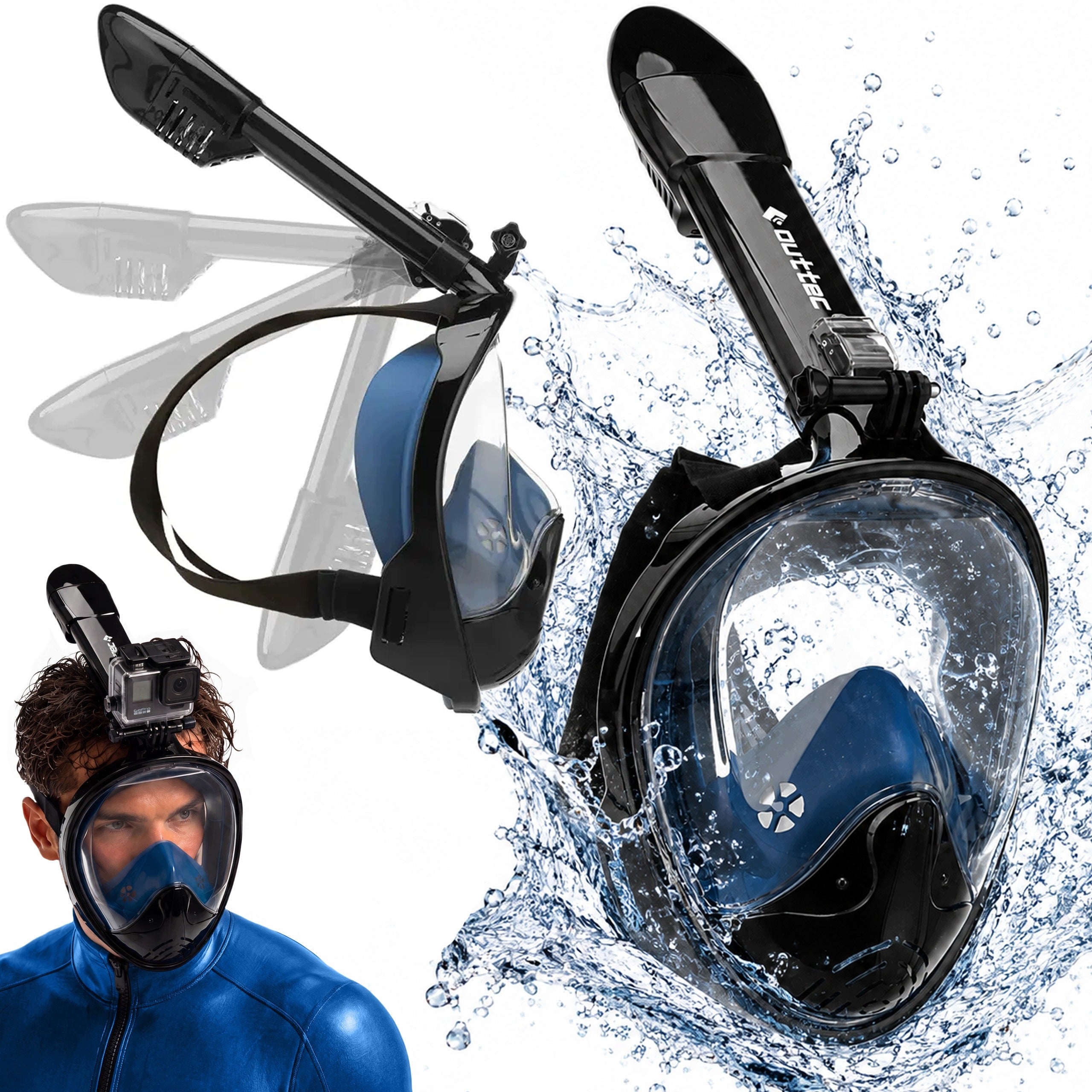 DIVING MASK FULL FACE SNORKELING WITH FOLDING SNORKEL L/XL