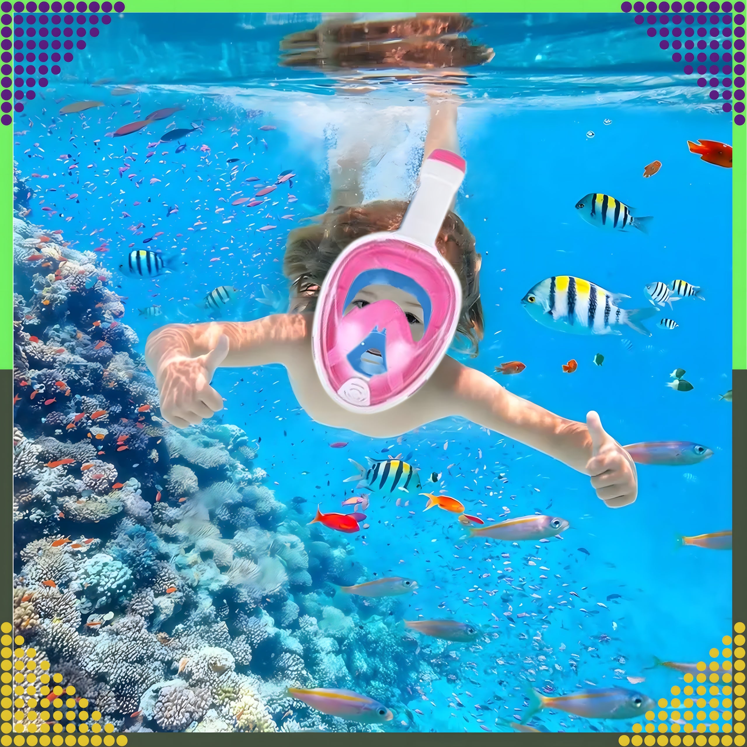 DIVING MASK FULL FACE SWIMMING WATER FOR SWIMMING POOL S/M FOR CHILDREN Color pink