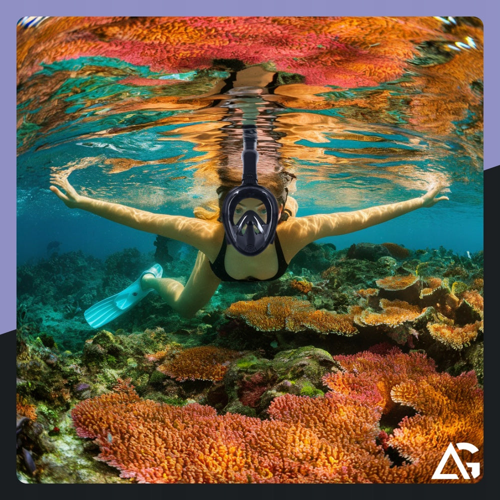 DIVING MASK SNORKELING FULL FACE FOR ADULTS L/XL Color black