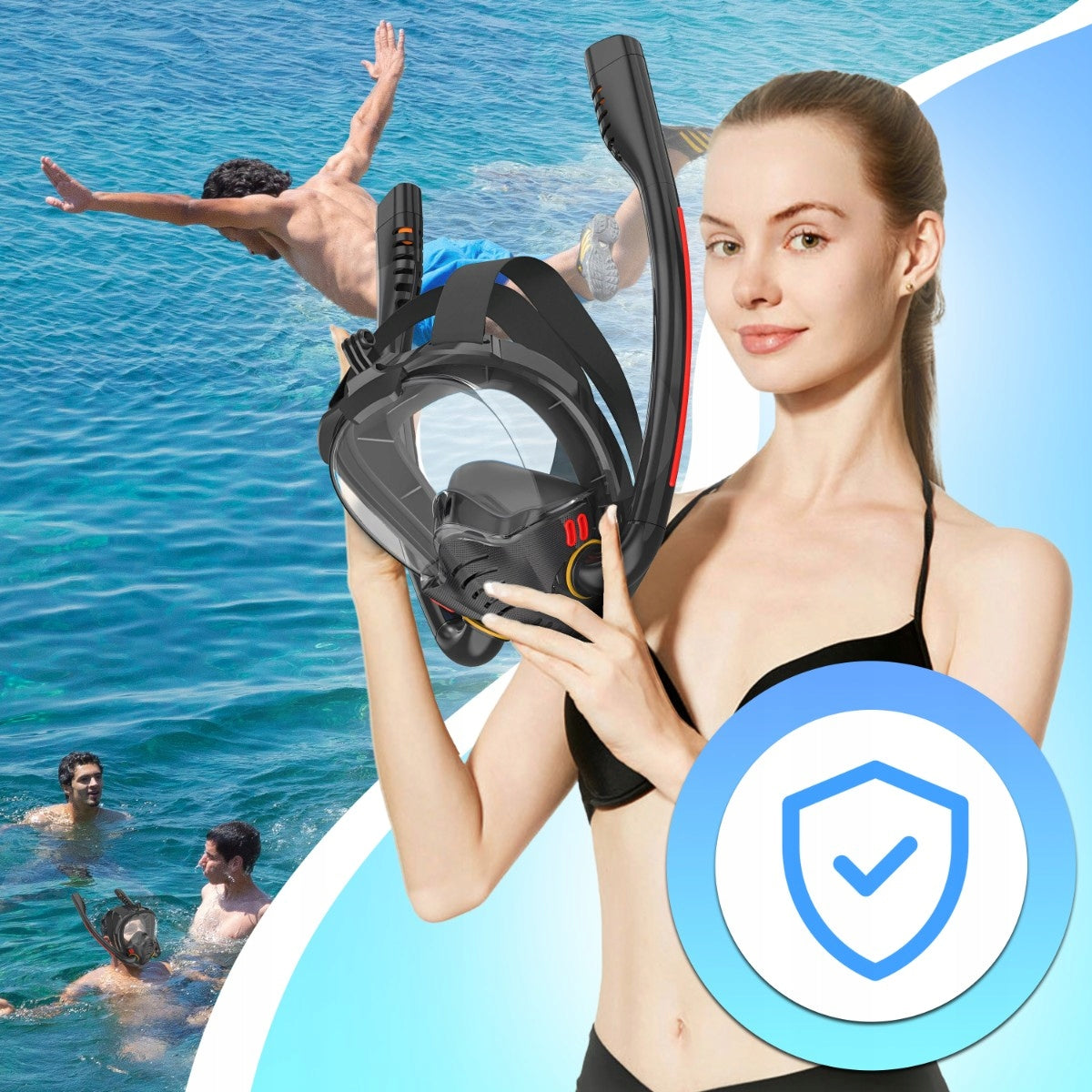 DIVING MASK SNORKELING FULL FACE L/XL FOR WATER DRY TOP Brand RETOO