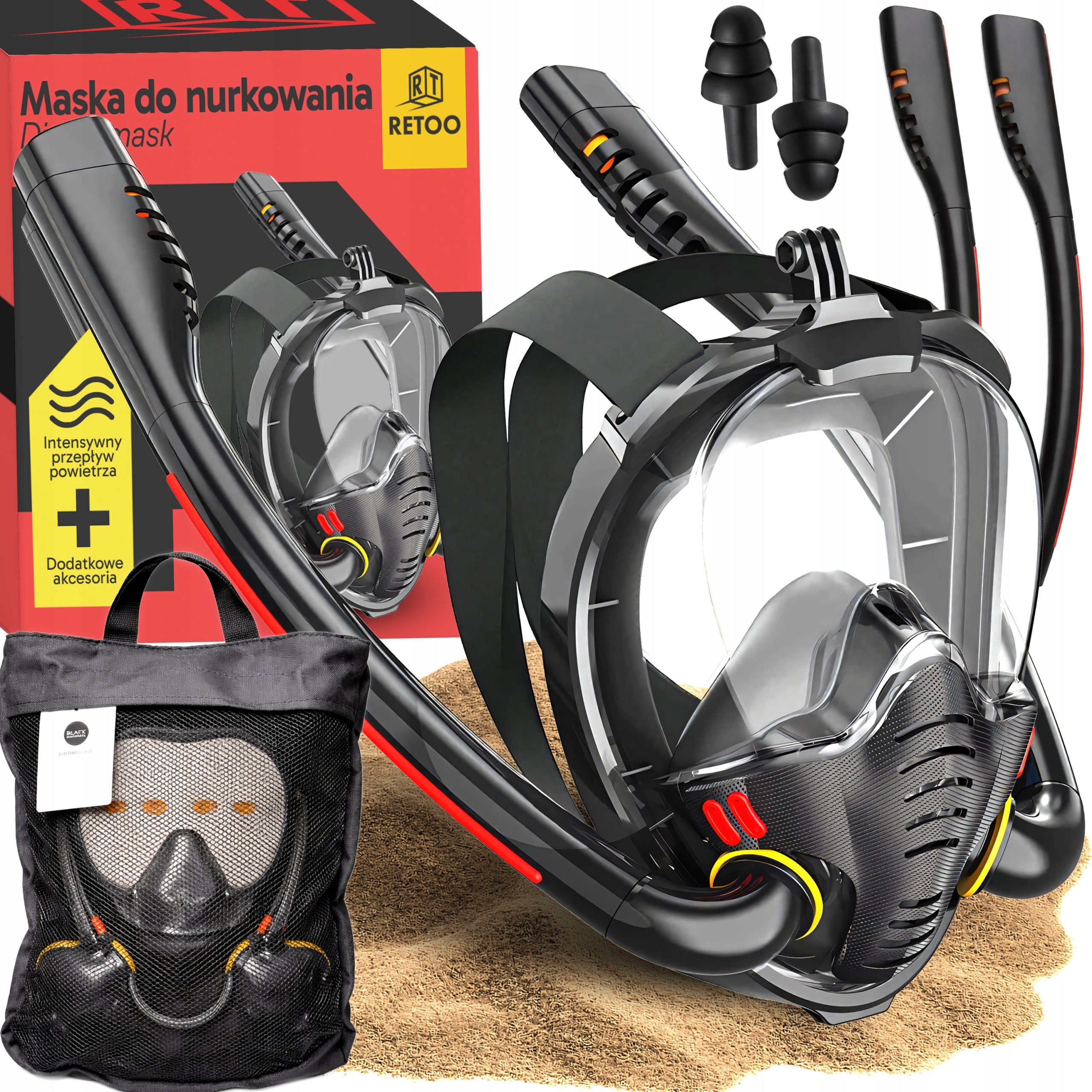 DIVING MASK SNORKELING FULL FACE L/XL FOR WATER DRY TOP