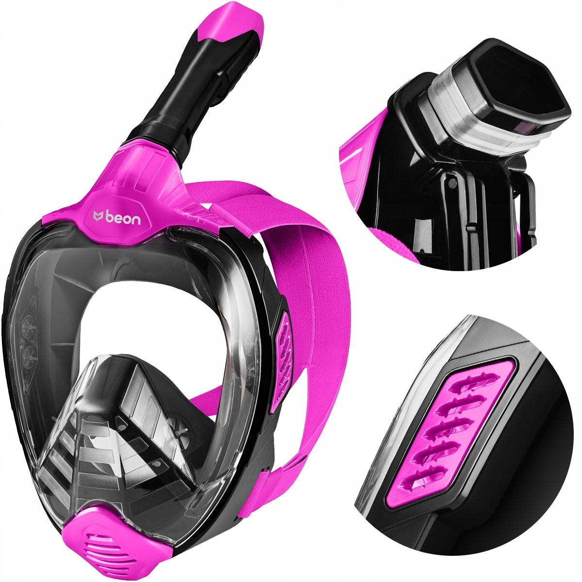 DIVING MASK SNORKELING FULL FACE PINK FOR WOMEN BEON S/M
