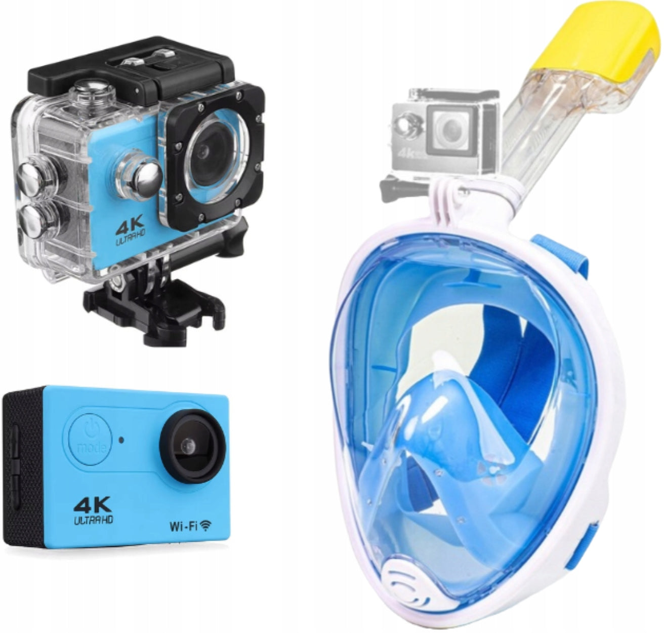 DIVING MASK SNORKELING FULL FACE S/M + SPORTS CAMERA FULL HD