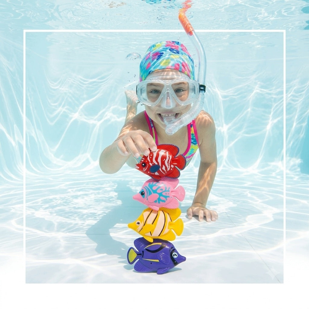 DIVING TOYS FISH FOR WATER POOL BATHTUB FISHING CAPS 4PCS Packaging status original