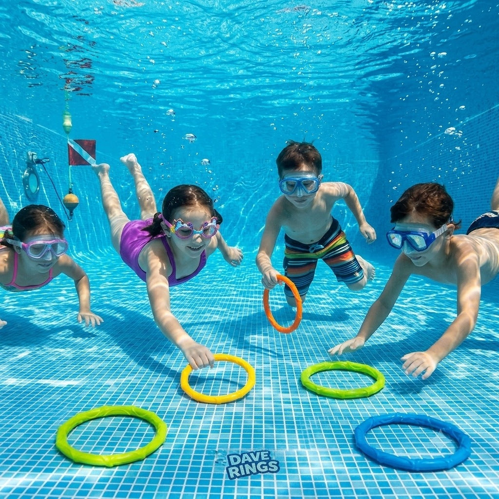 DIVING TOYS WHEELS WATER HOOPS POOL BATHTUB FOR FISHING 6PCS Packaging status original