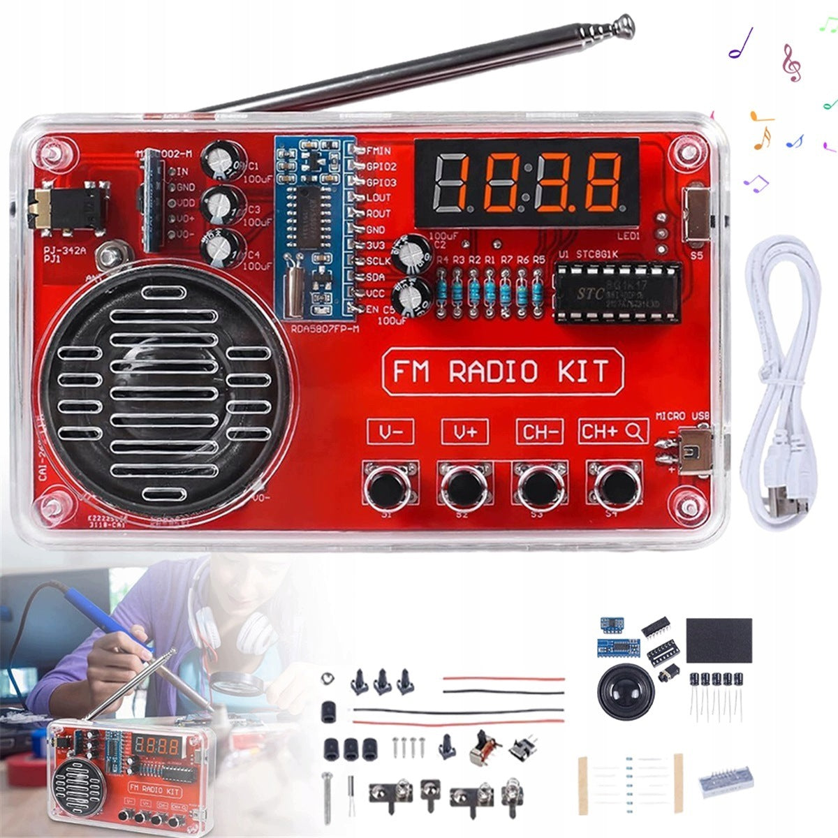 DIY Radio Soldering Kit with 3W Speaker and Transparent Housing Packaging status original