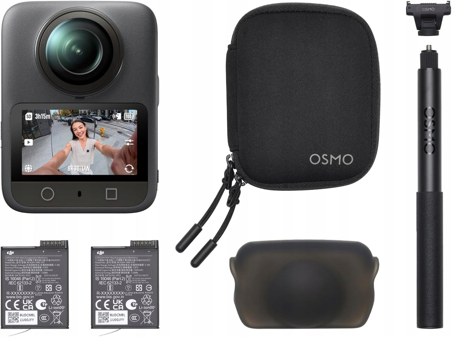 DJI Osmo 360 Essential Combo Kit Camera 8K 360° 2x Battery Stick 1,2m